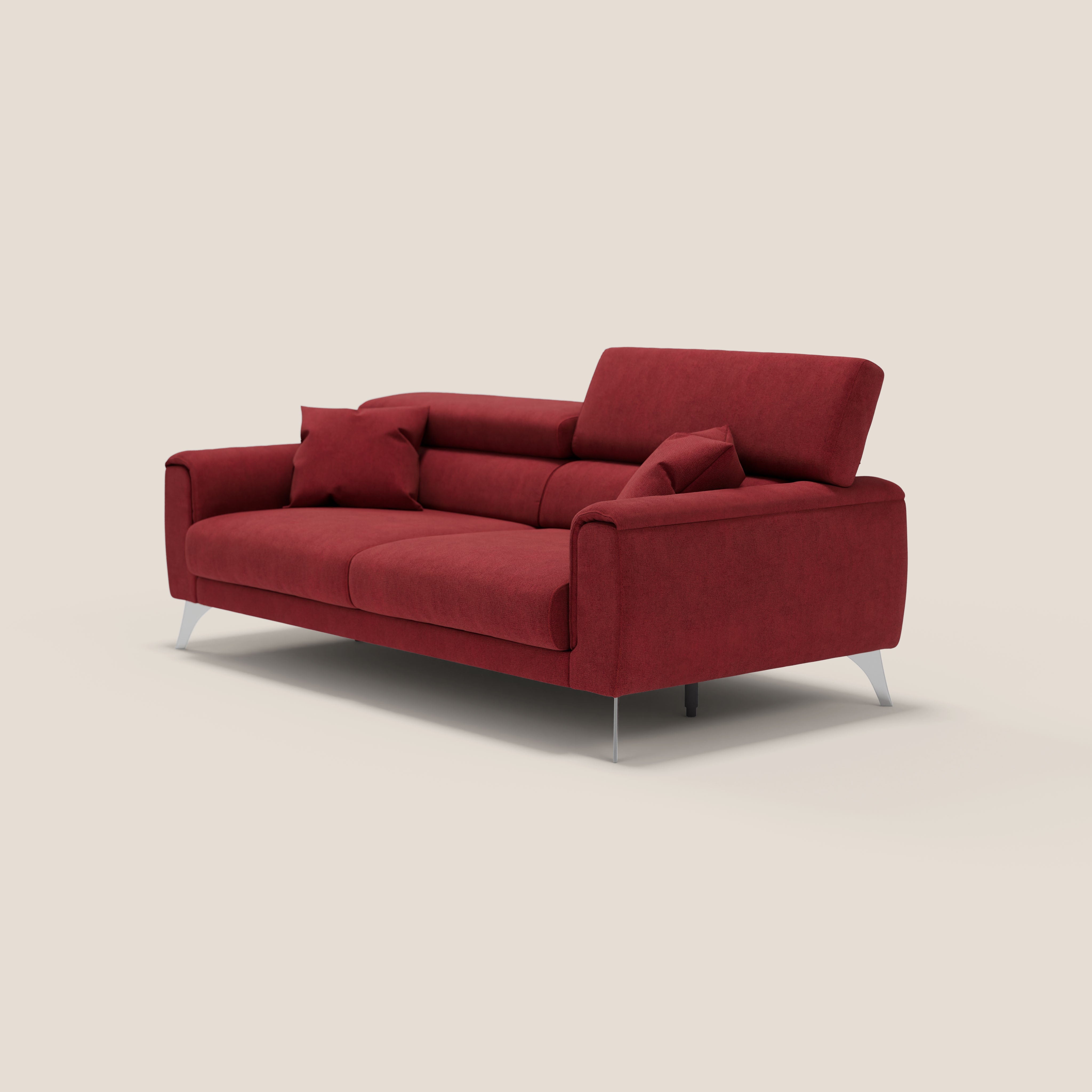 Caravaggio divano con sedute allungabili e poggiatesta reclinabili in tessuto impermeabile T02 rosso - divani.store