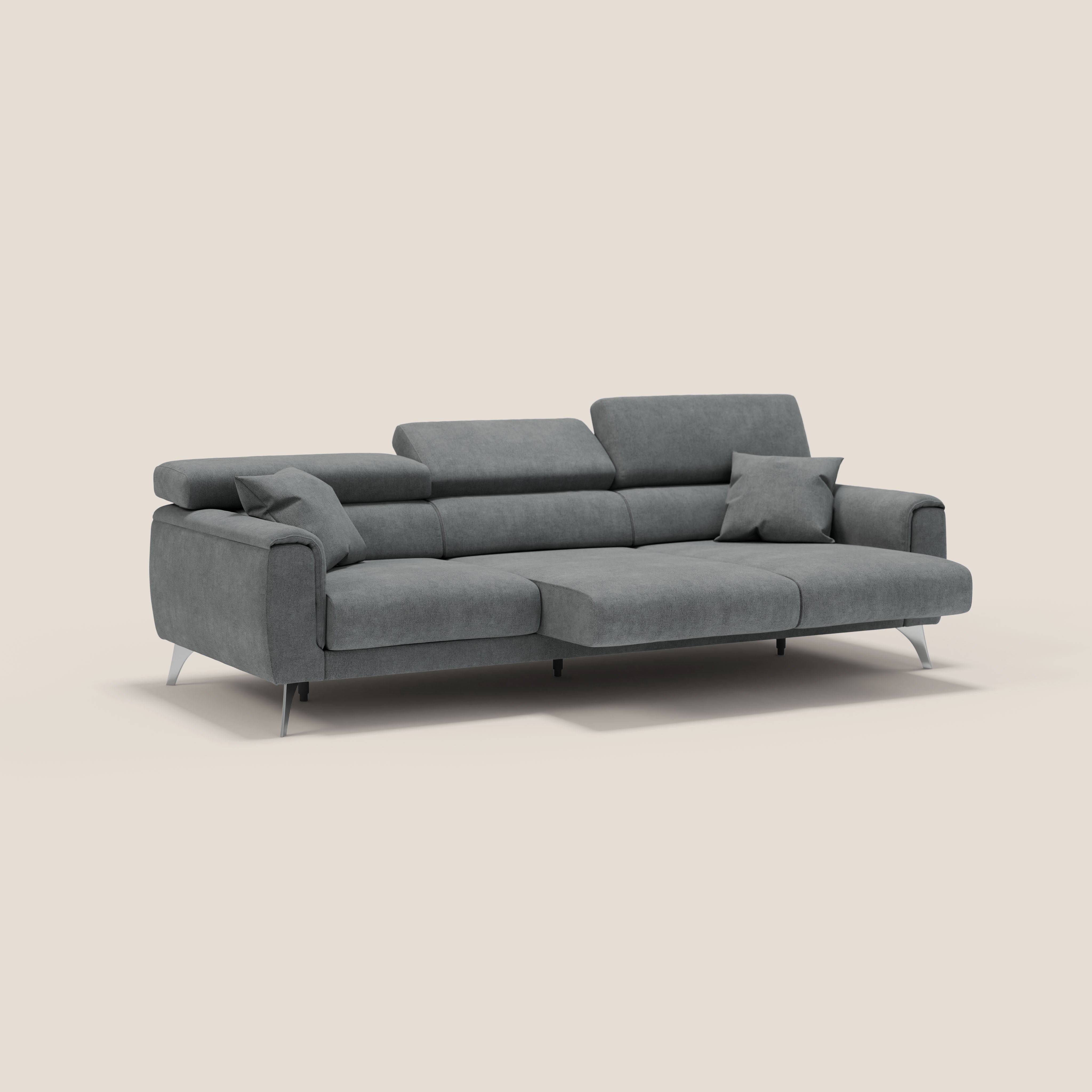 Caravaggio divano con 3 sedute allungabili indipendenti e poggiatesta reclinabili in tessuto impermeabile T02 nero - divani.store