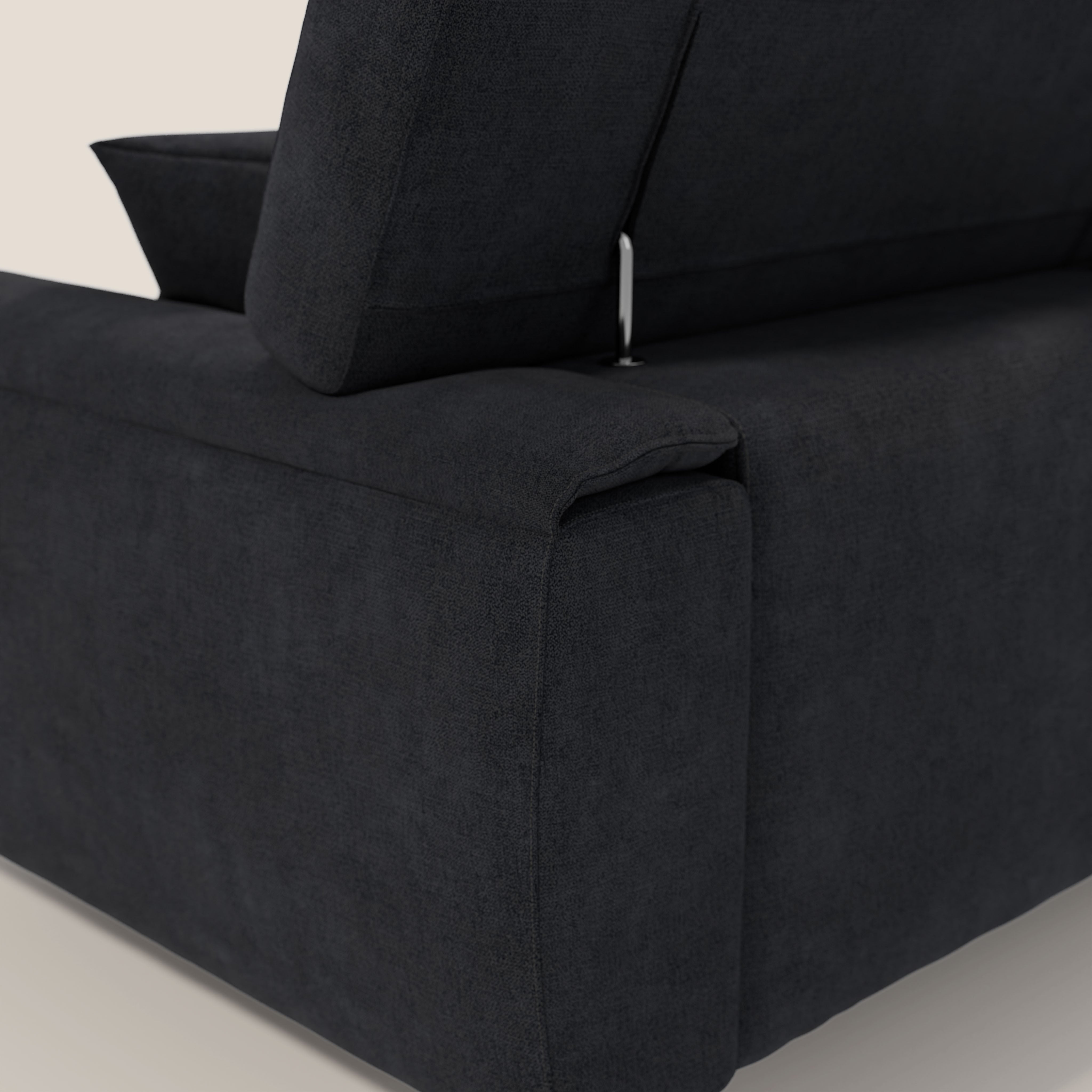 Caravaggio divano con 3 sedute allungabili indipendenti e poggiatesta reclinabili in tessuto impermeabile T02 nero - divani.store