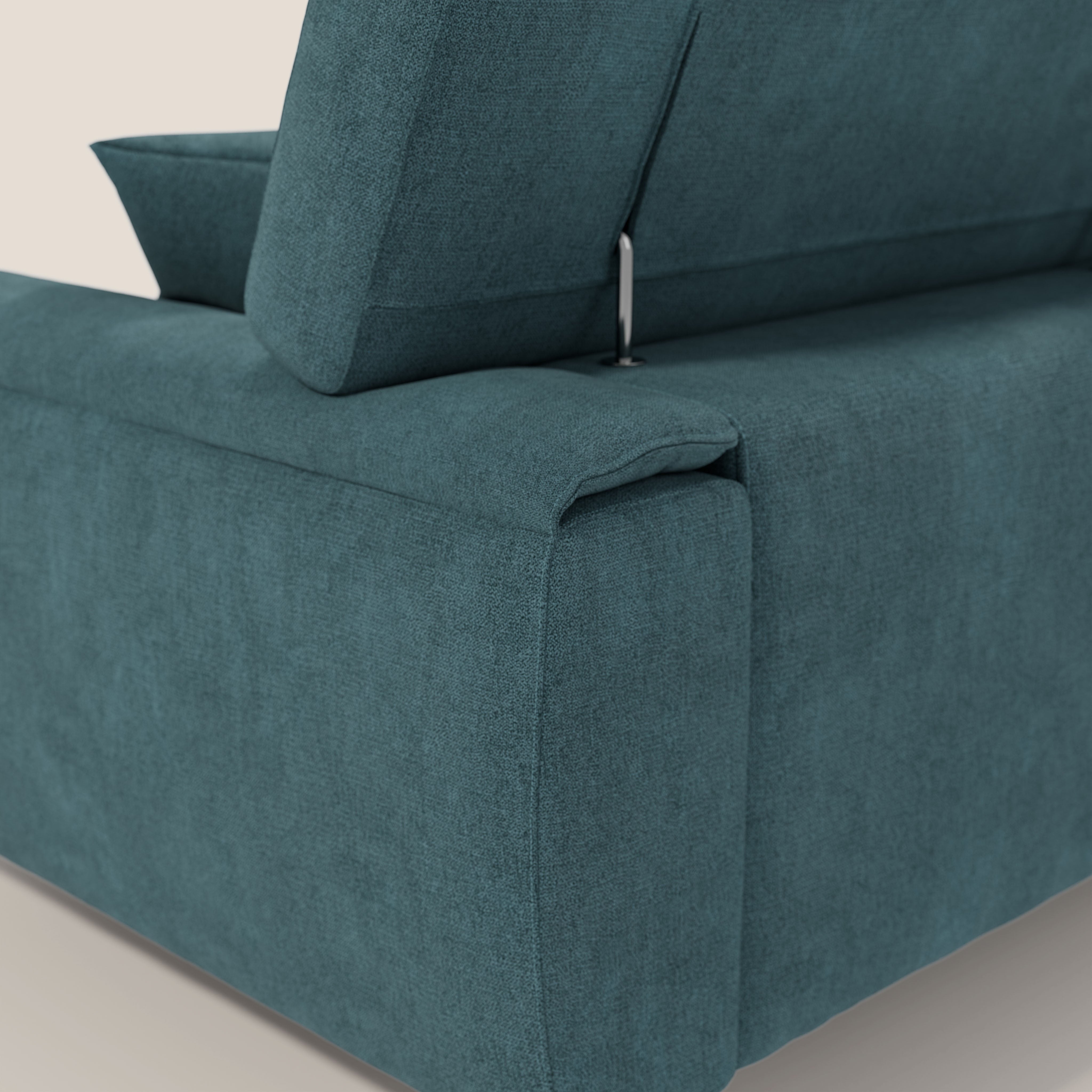 Caravaggio divano con 3 sedute allungabili indipendenti e poggiatesta reclinabili in tessuto impermeabile T02 petrolio - divani.store