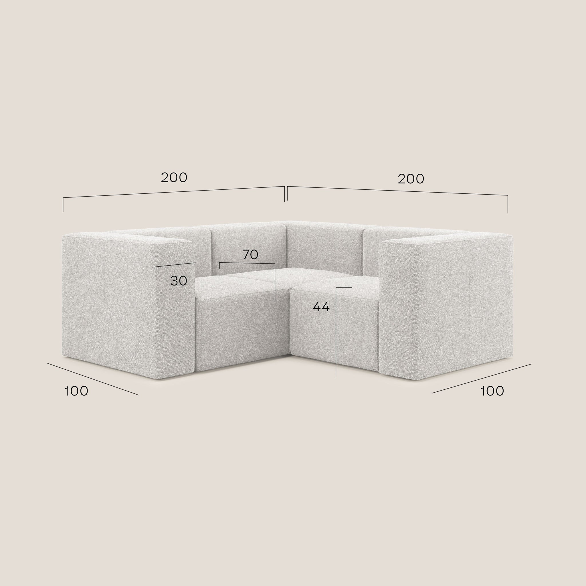 Nettuno wendbares Ecksofa und modulares Sektionssofa aus weichem Bouclé-Stoff T07