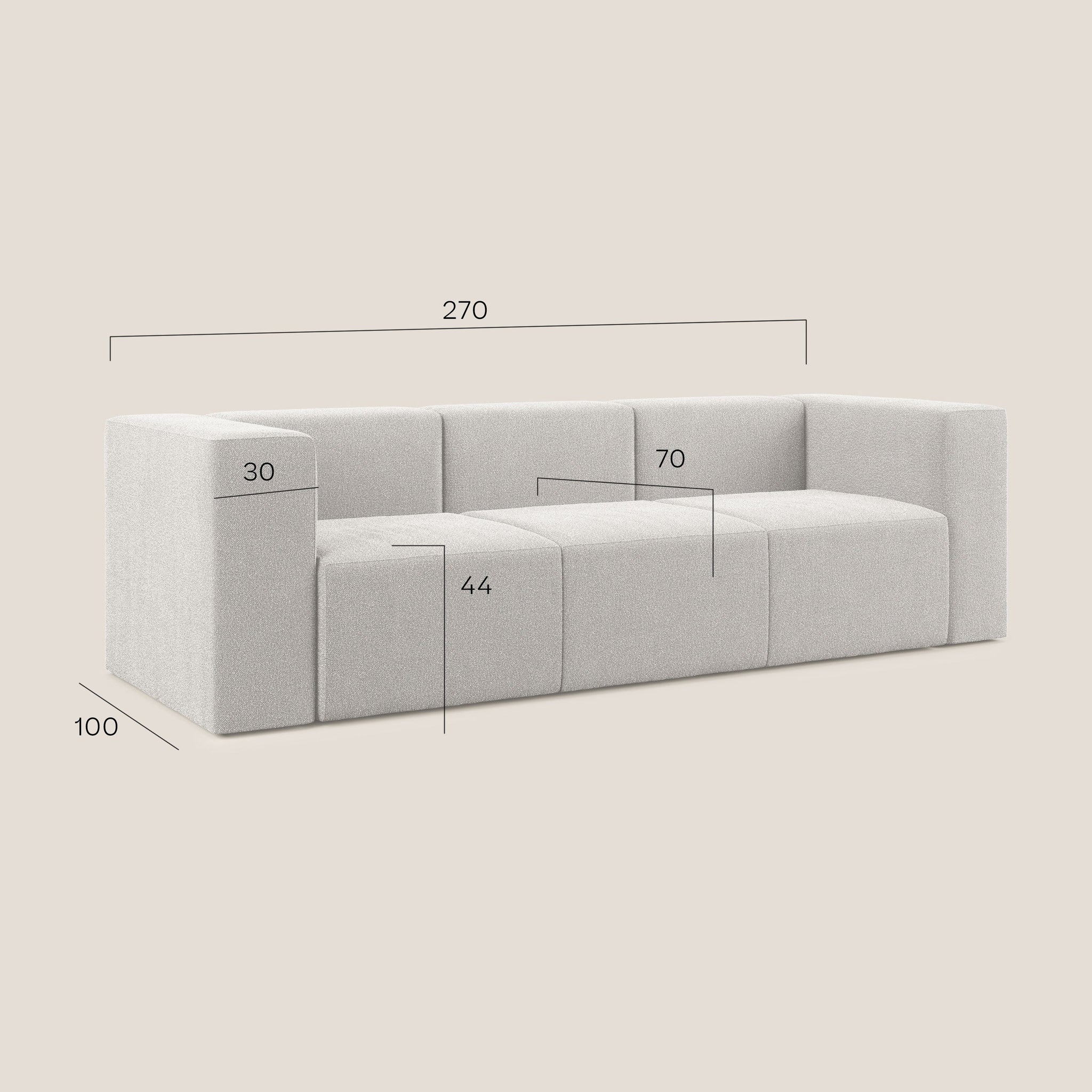 Nettuno Modulares 3-Sitzer-Sofa aus weichem Bouclé-Stoff T07