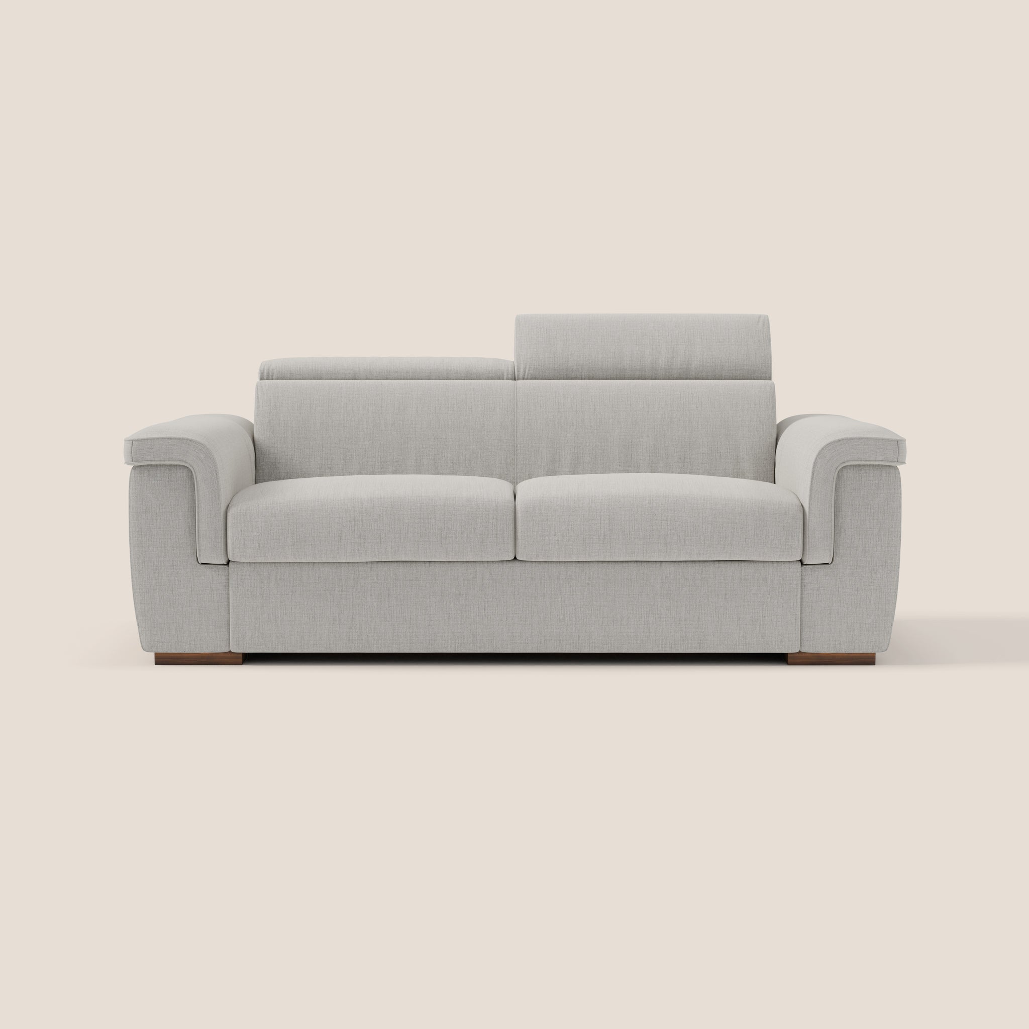 Giunone Schlafsofa 220 cm (mat. 140x197 cm) mit 18 cm hoher Matratze und verstellbaren Kopfstützen aus wasserfestem Stoff T19 CREME