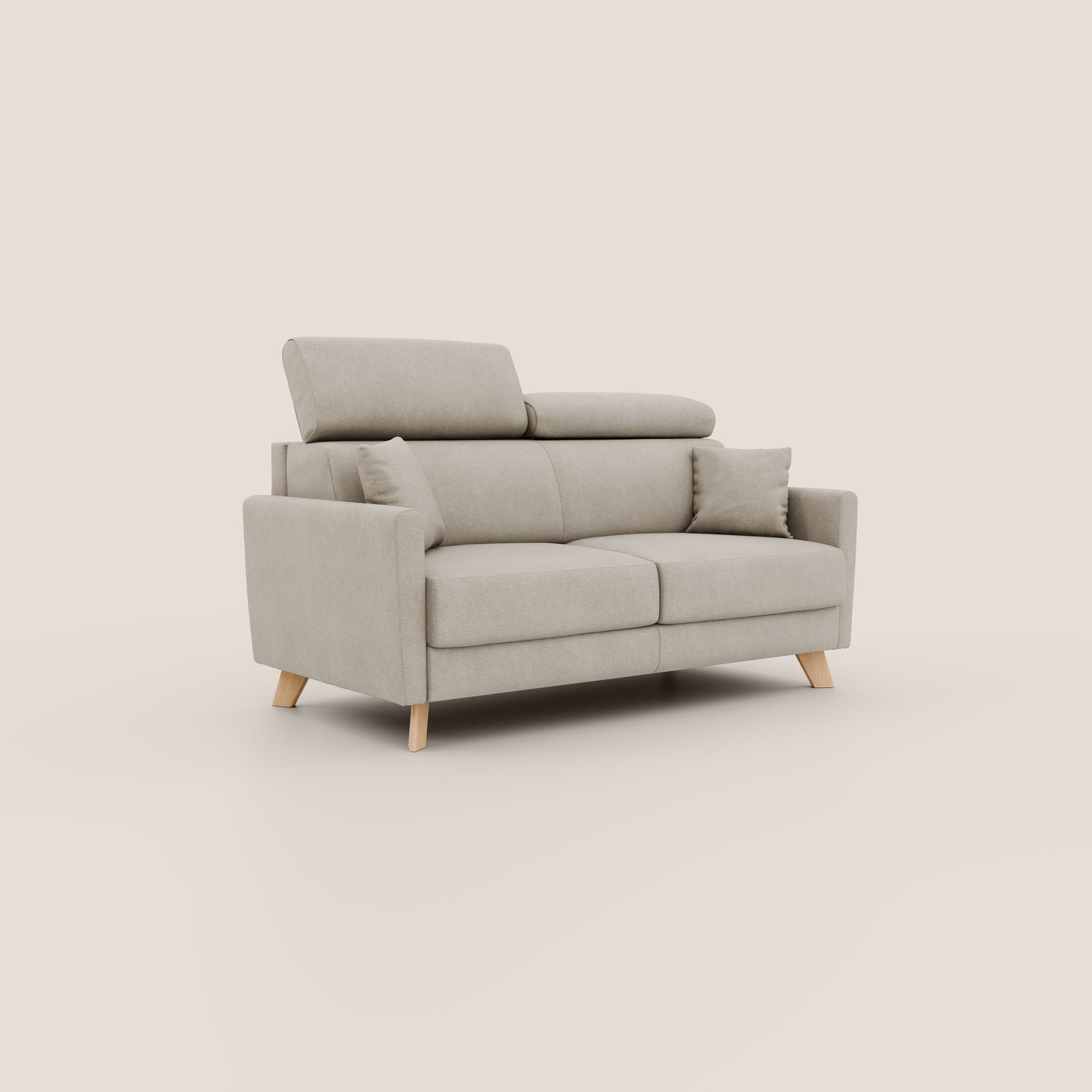 Francy Schlafsofa 200 cm (mat. 160x197 cm) mit verstellbaren Kopfstützen aus abwaschbarem Stoff T17 CREME