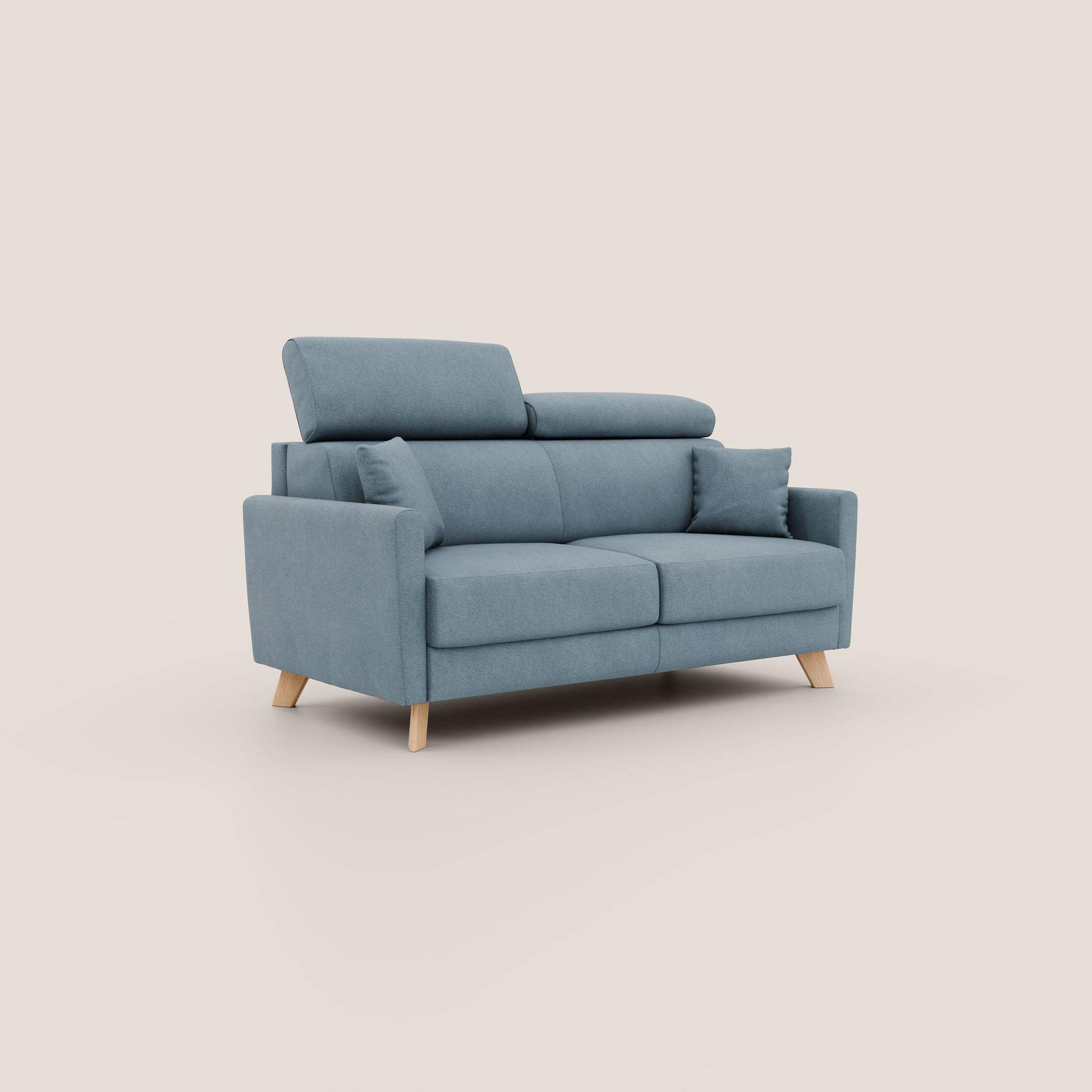 Francy Schlafsofa 200 cm (mat. 160x197 cm) mit verstellbaren Kopfstützen aus abwaschbarem Stoff T17 BABY BLAU