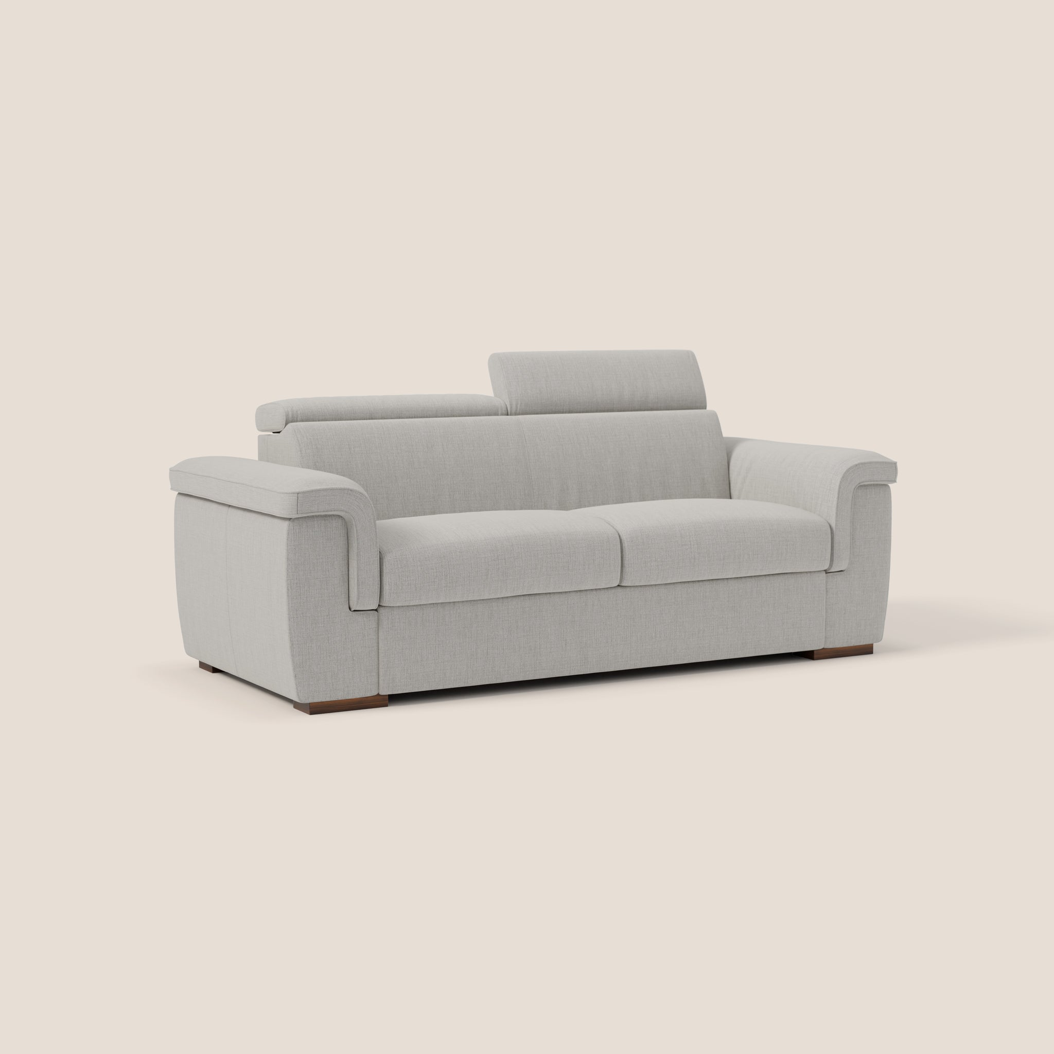 Giunone Schlafsofa 220 cm (mat. 140x197 cm) mit 18 cm hoher Matratze und verstellbaren Kopfstützen aus wasserfestem Stoff T19 CREME