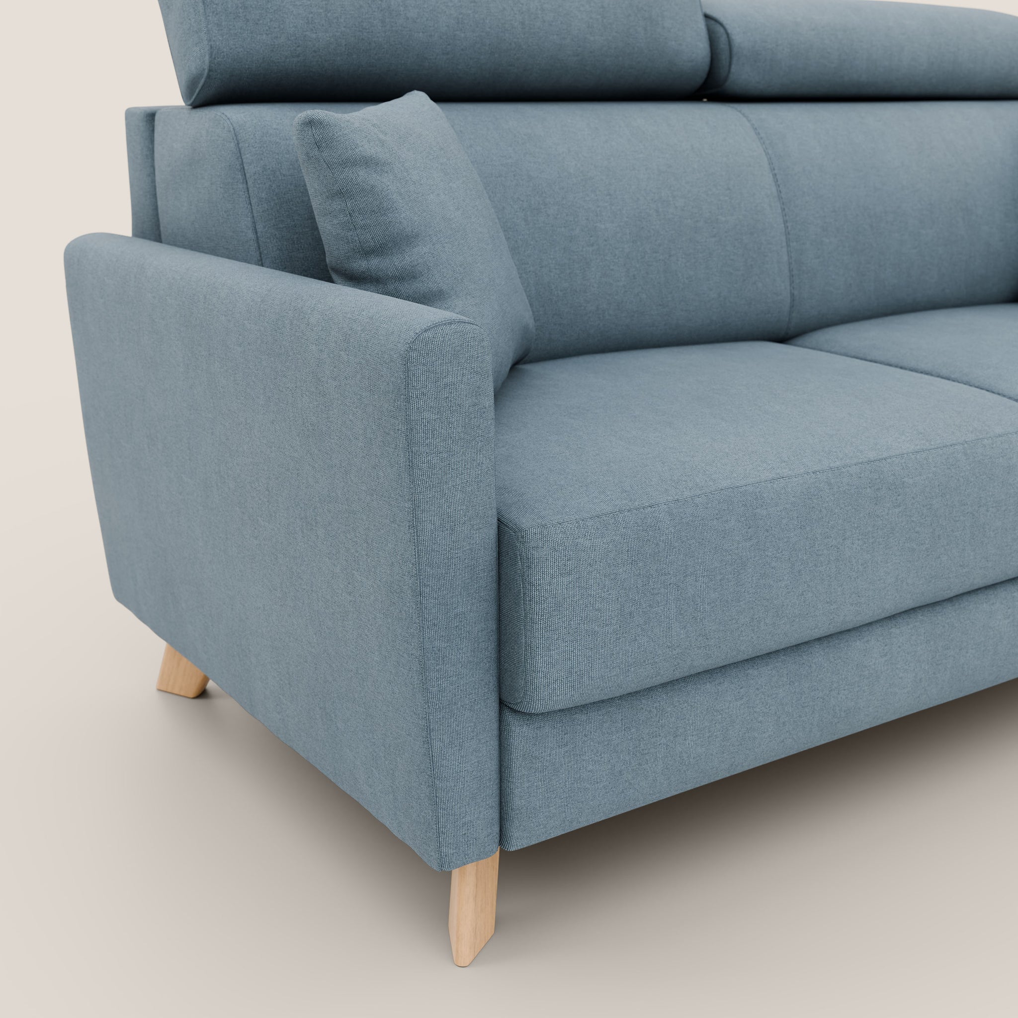 Francy Schlafsofa 180 cm (mat. 140x197 cm) mit verstellbaren Kopfstützen aus abwaschbarem Stoff T17 BABY BLAU