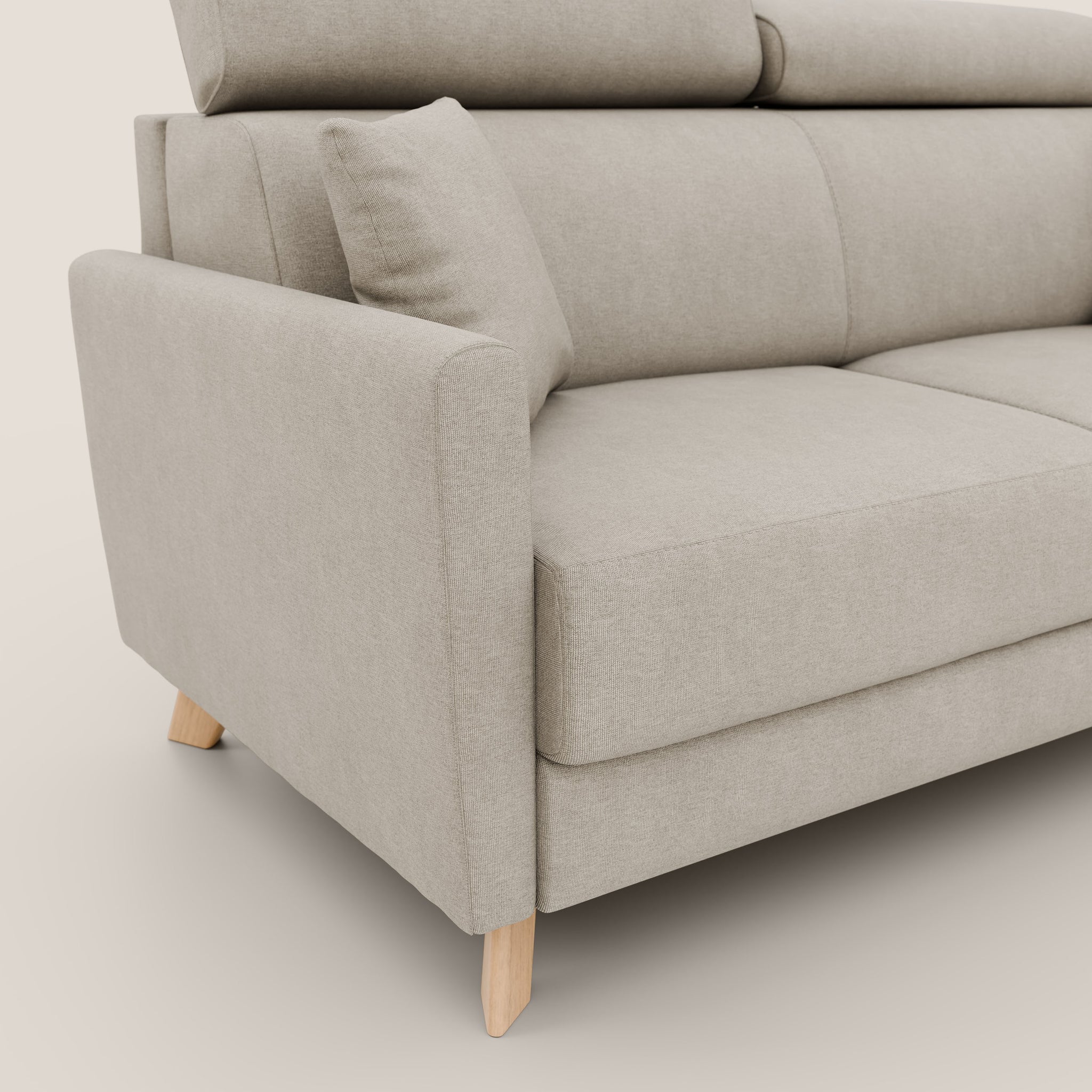 Francy Schlafsofa 200 cm (mat. 160x197 cm) mit verstellbaren Kopfstützen aus abwaschbarem Stoff T17 CREME