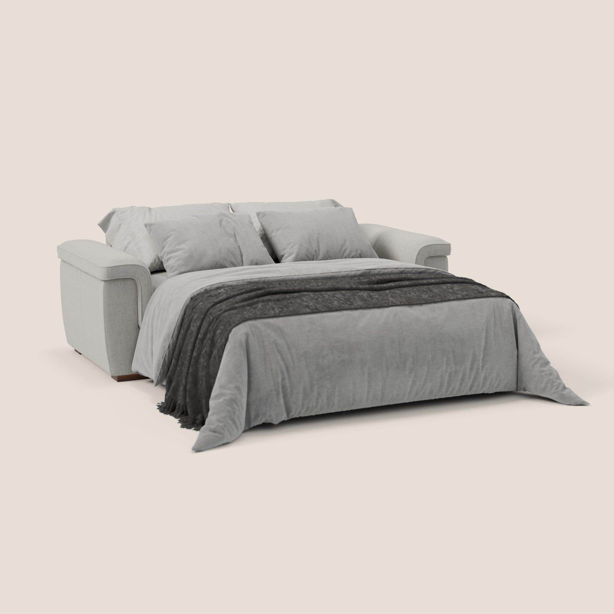 Giunone Schlafsofa 220 cm (mat. 140x197 cm) mit 18 cm hoher Matratze und verstellbaren Kopfstützen aus wasserfestem Stoff T19 CREME