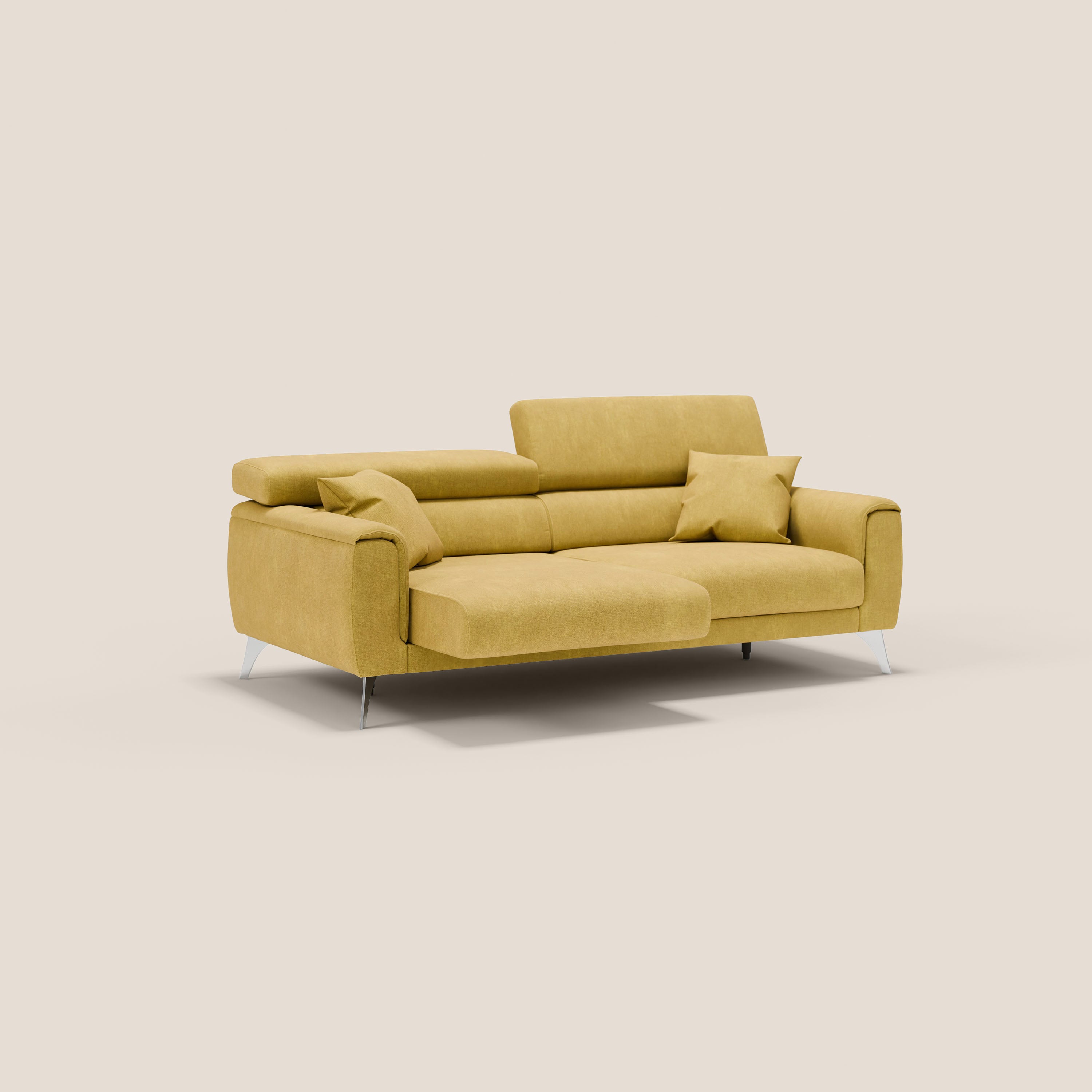 Caravaggio divano con sedute allungabili e poggiatesta reclinabili in tessuto impermeabile T02 giallo - divani.store