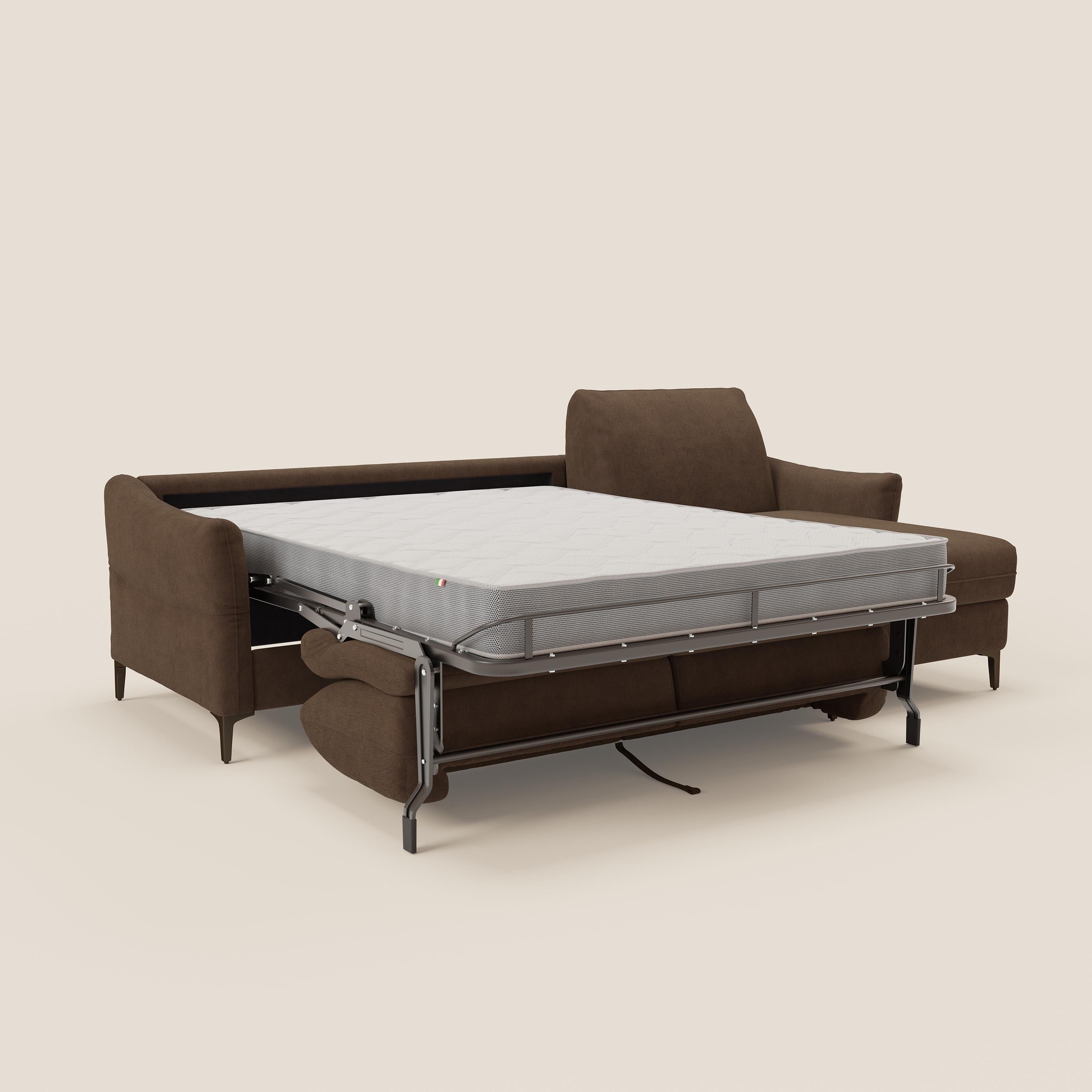 Dalia divano letto angolare con materasso alto 18 cm piedini alti e penisola contenitore in tessuto smacchiabile T17 - divani.store