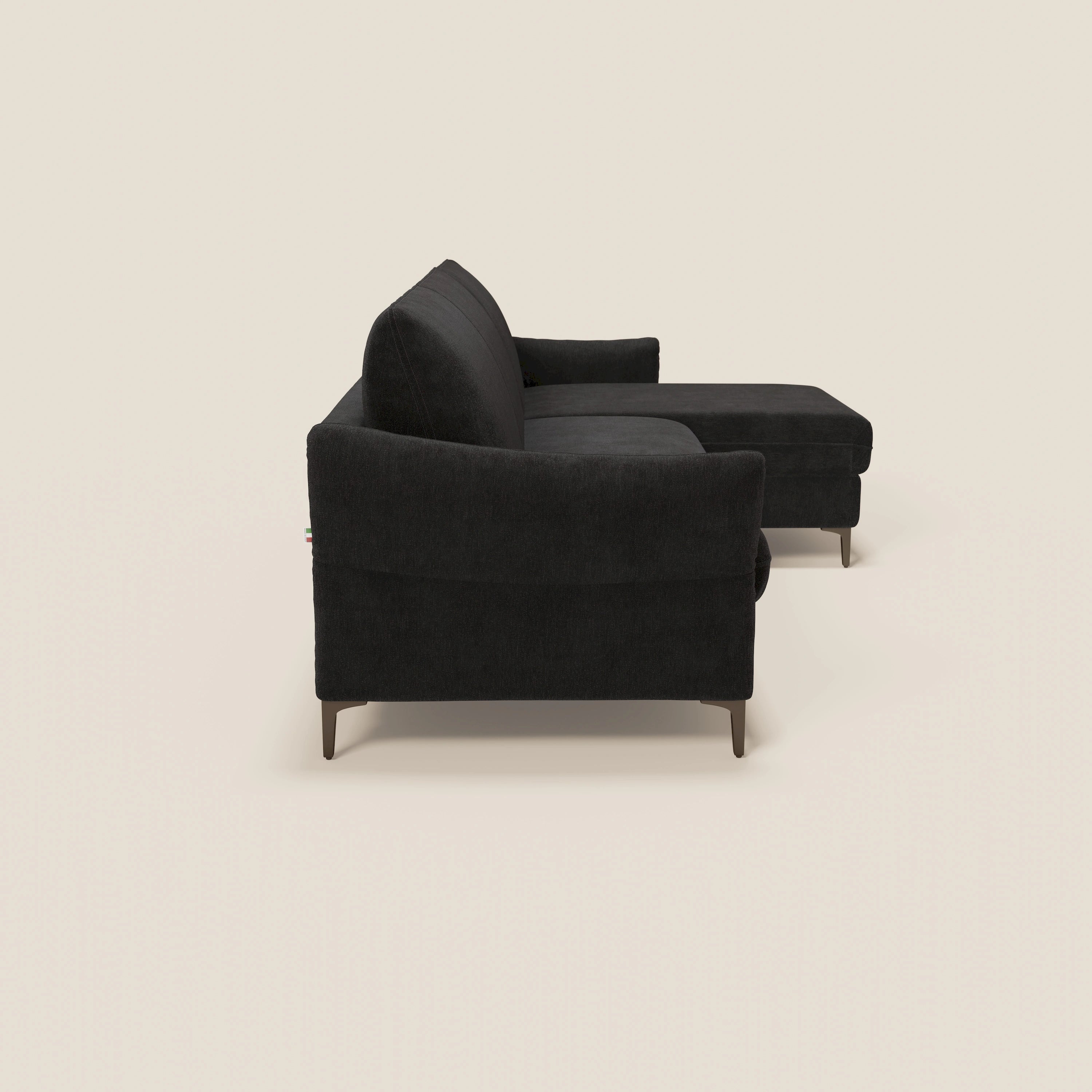 Dalia divano letto angolare con materasso alto 18 cm piedini alti e penisola contenitore in tessuto smacchiabile T17 - divani.store