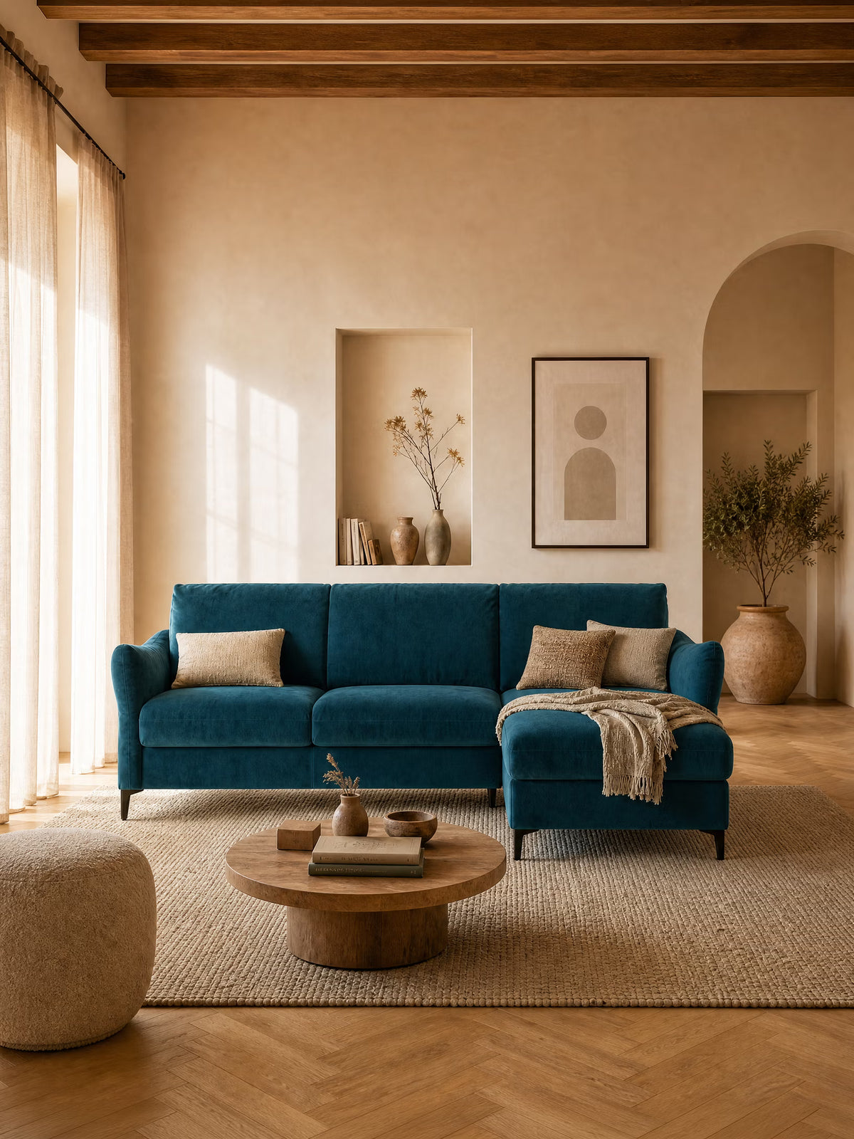 Dalia schlafsofa mit Chaiselongue mit Stauraum und Matratze 18 cm hoch – hohe Füße und fleckenabweisender Stoff T30