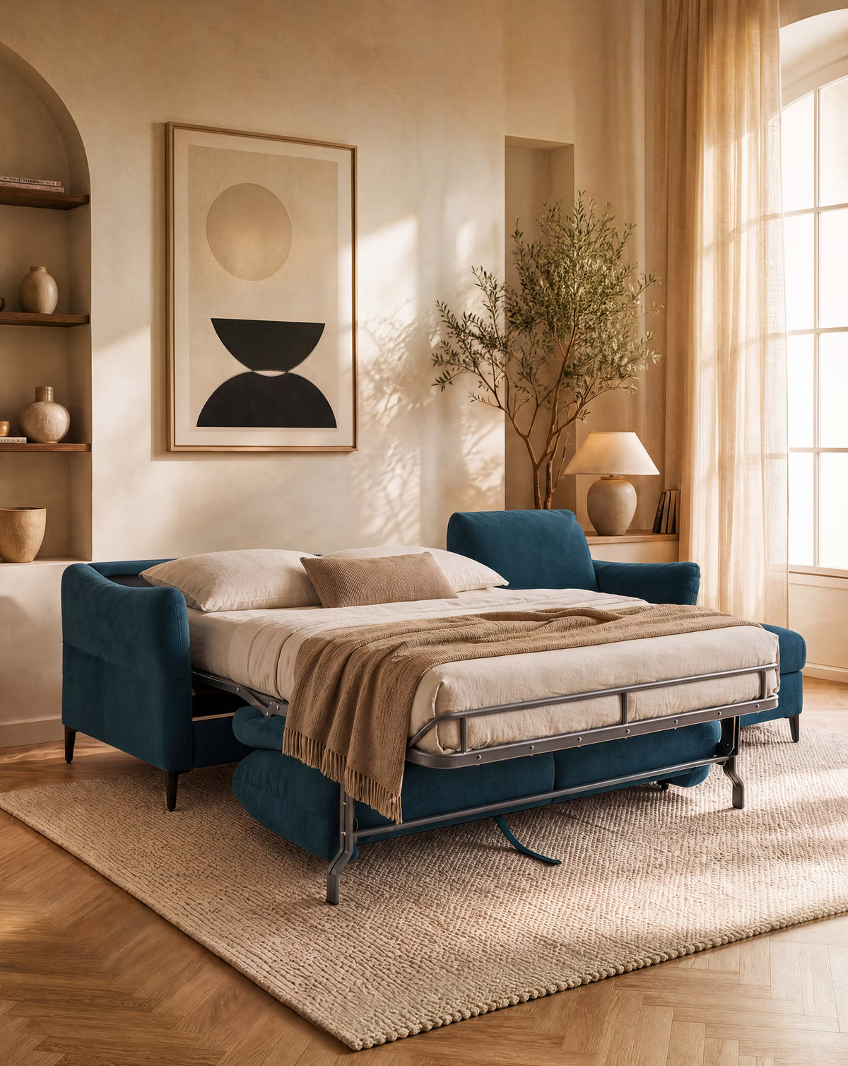 Dalia schlafsofa mit Chaiselongue mit Stauraum und Matratze 18 cm hoch – hohe Füße und fleckenabweisender Stoff T30