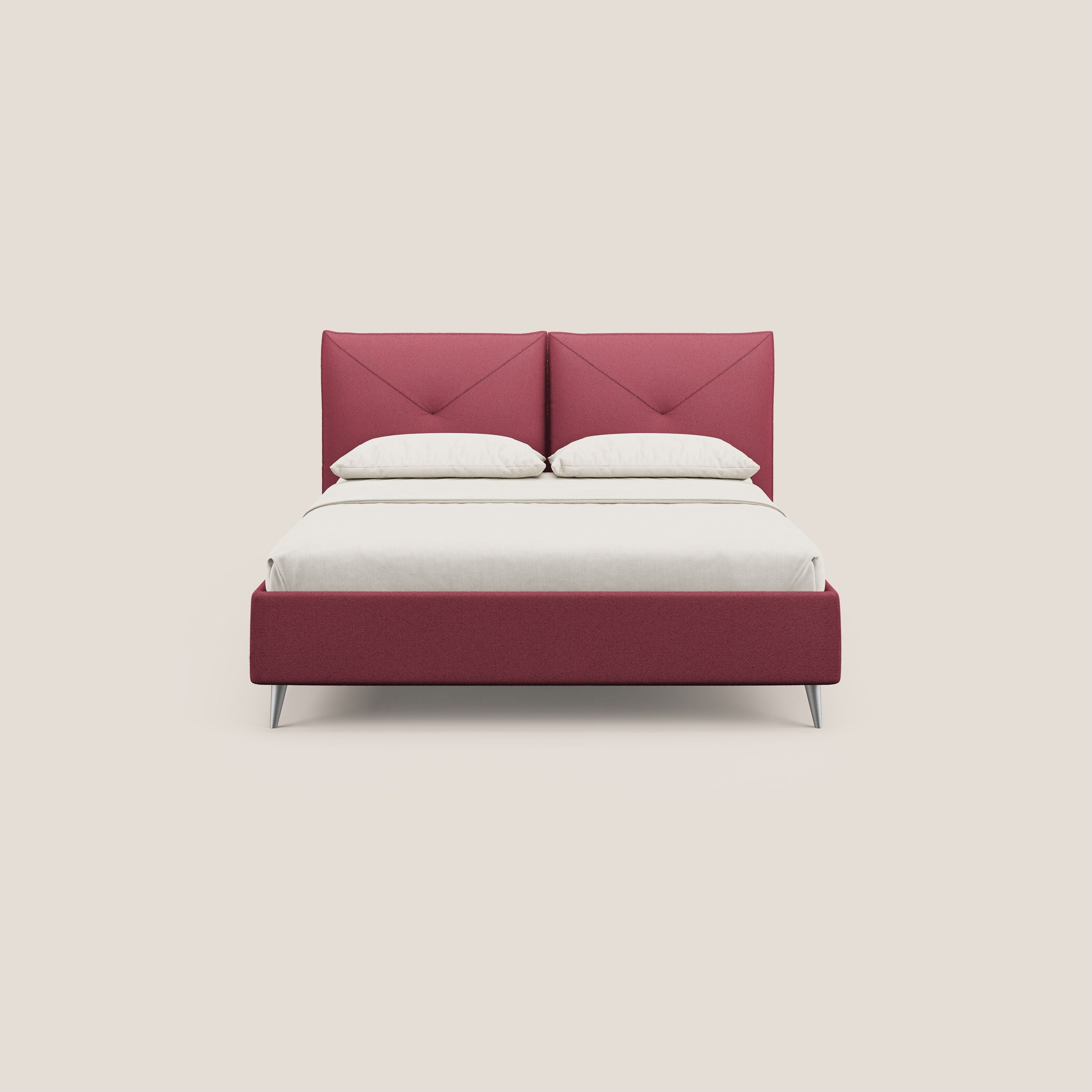 Adone letto imbottito contenitore a doppia pannellatura in bouclet impermeabile T07 rosso - divani.store