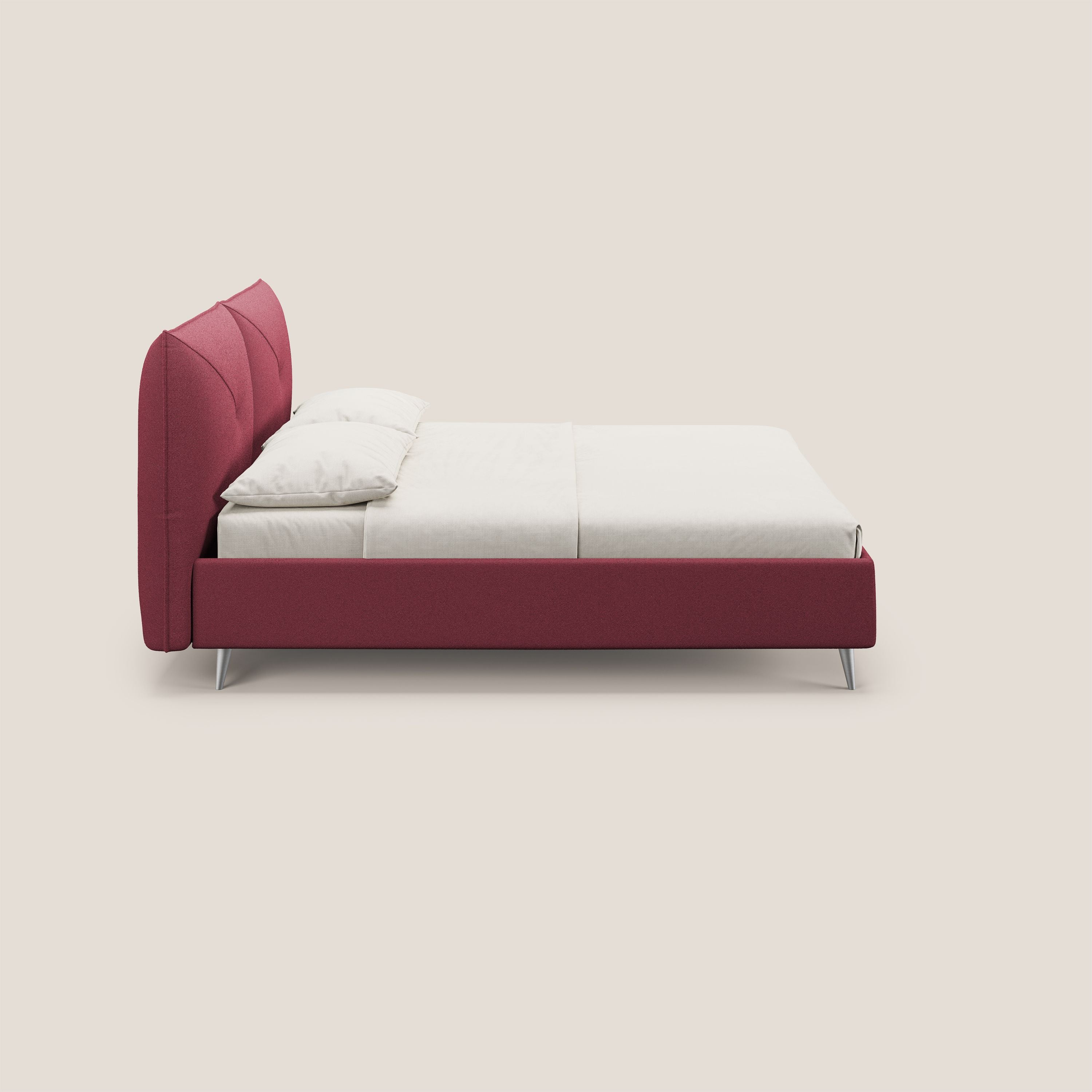 Adone letto imbottito contenitore a doppia pannellatura in bouclet impermeabile T07 rosso - divani.store