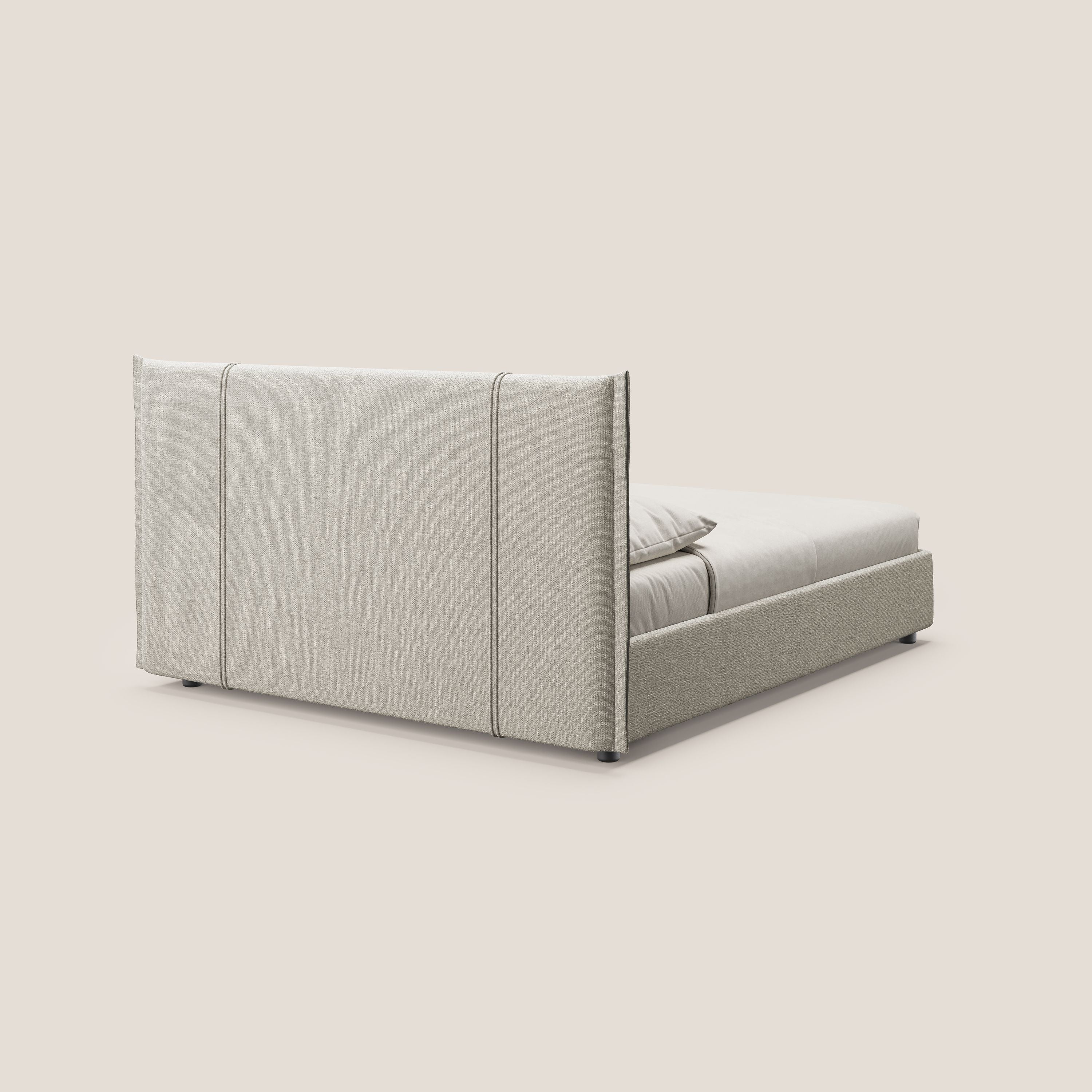 Alicia letto imbottito con vano contenitore in tessuto impermeabile T14 tortora - divani.store