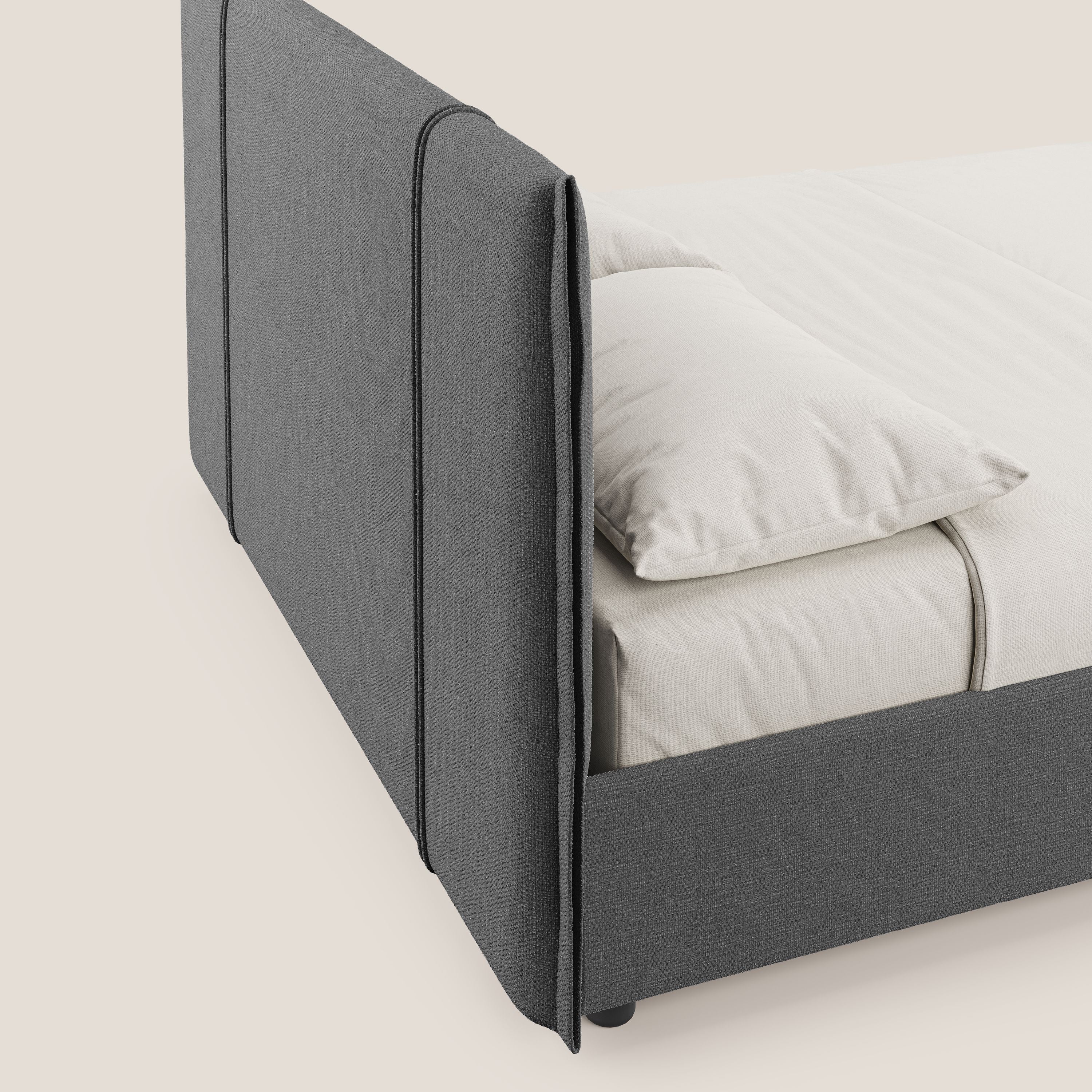 Alicia letto imbottito con vano contenitore in tessuto impermeabile T14 grigio - divani.store