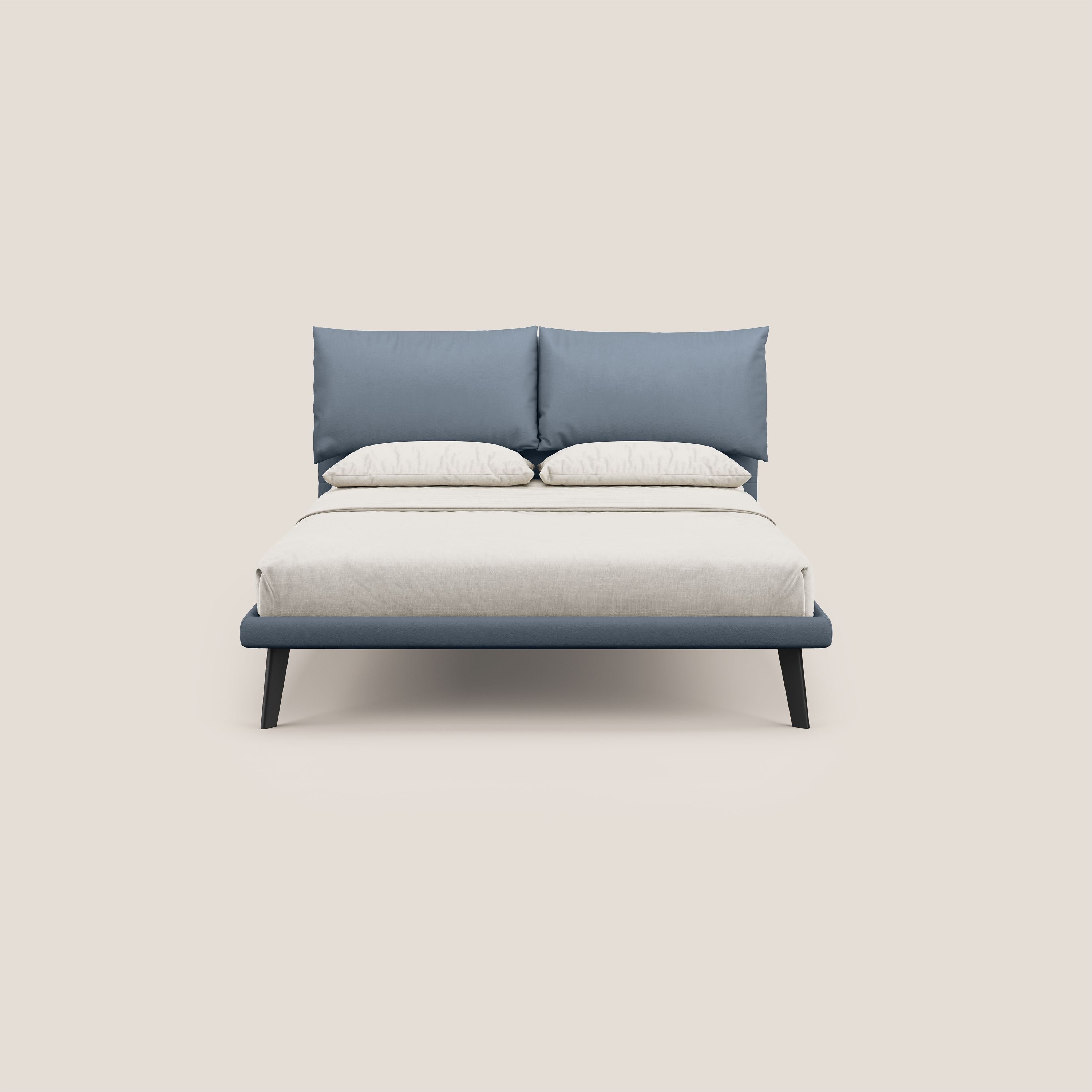 Astrid letto imbottito con piedi in legno in microfibra smacchiabile T11 carta da zucchero - divani.store