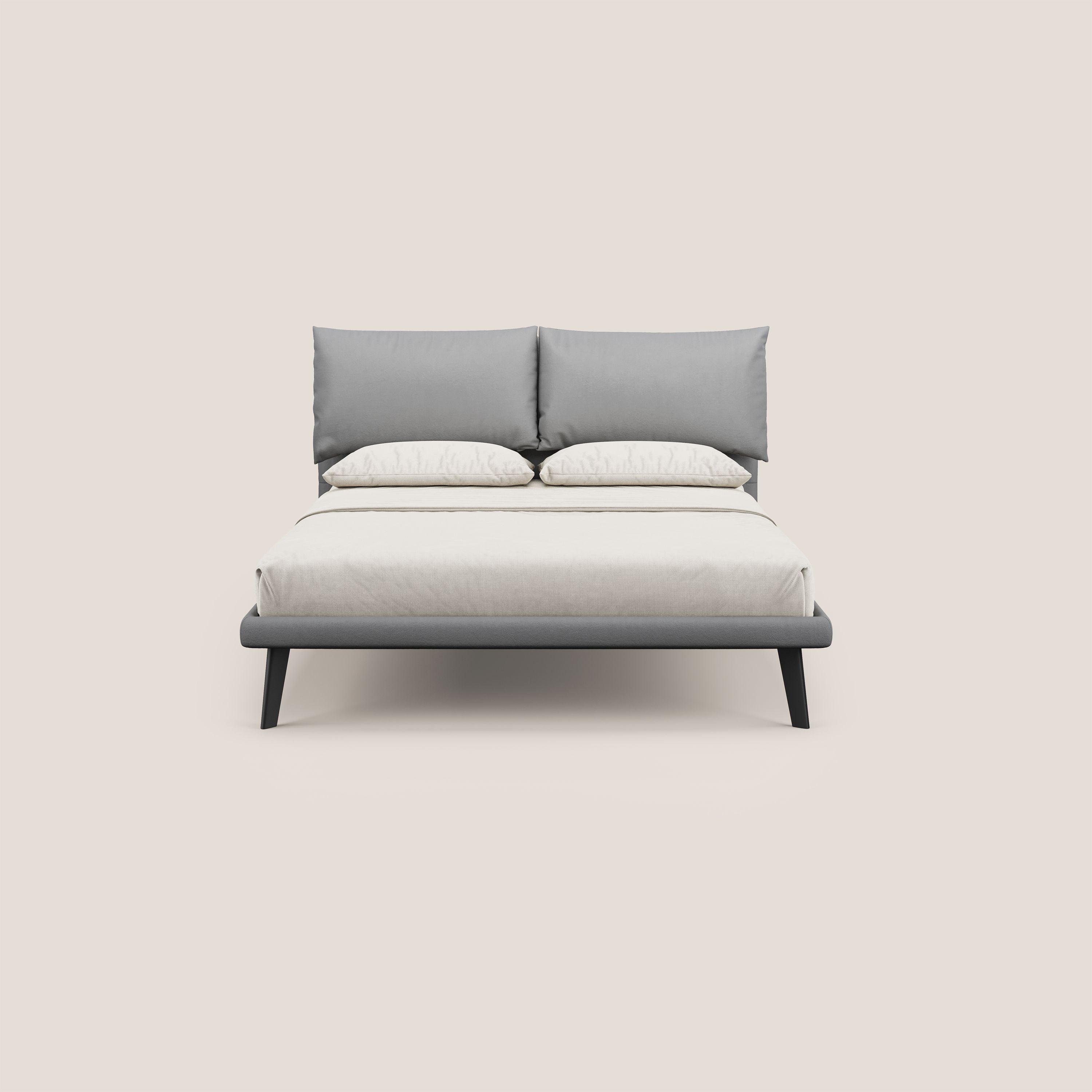 Astrid letto imbottito con piedi in legno in microfibra smacchiabile T11 grigio - divani.store