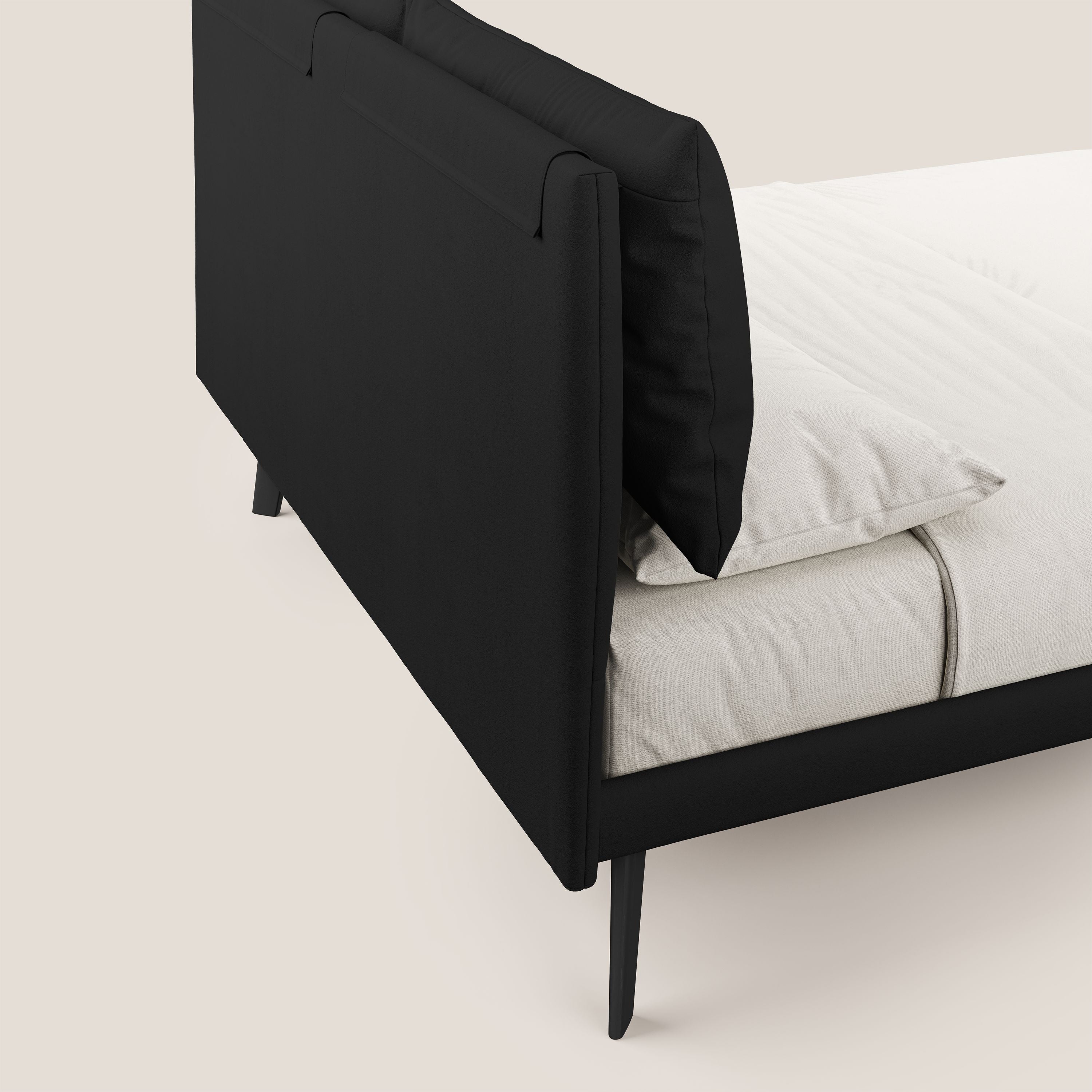 Astrid letto imbottito con piedi in legno in microfibra smacchiabile T11 nero - divani.store