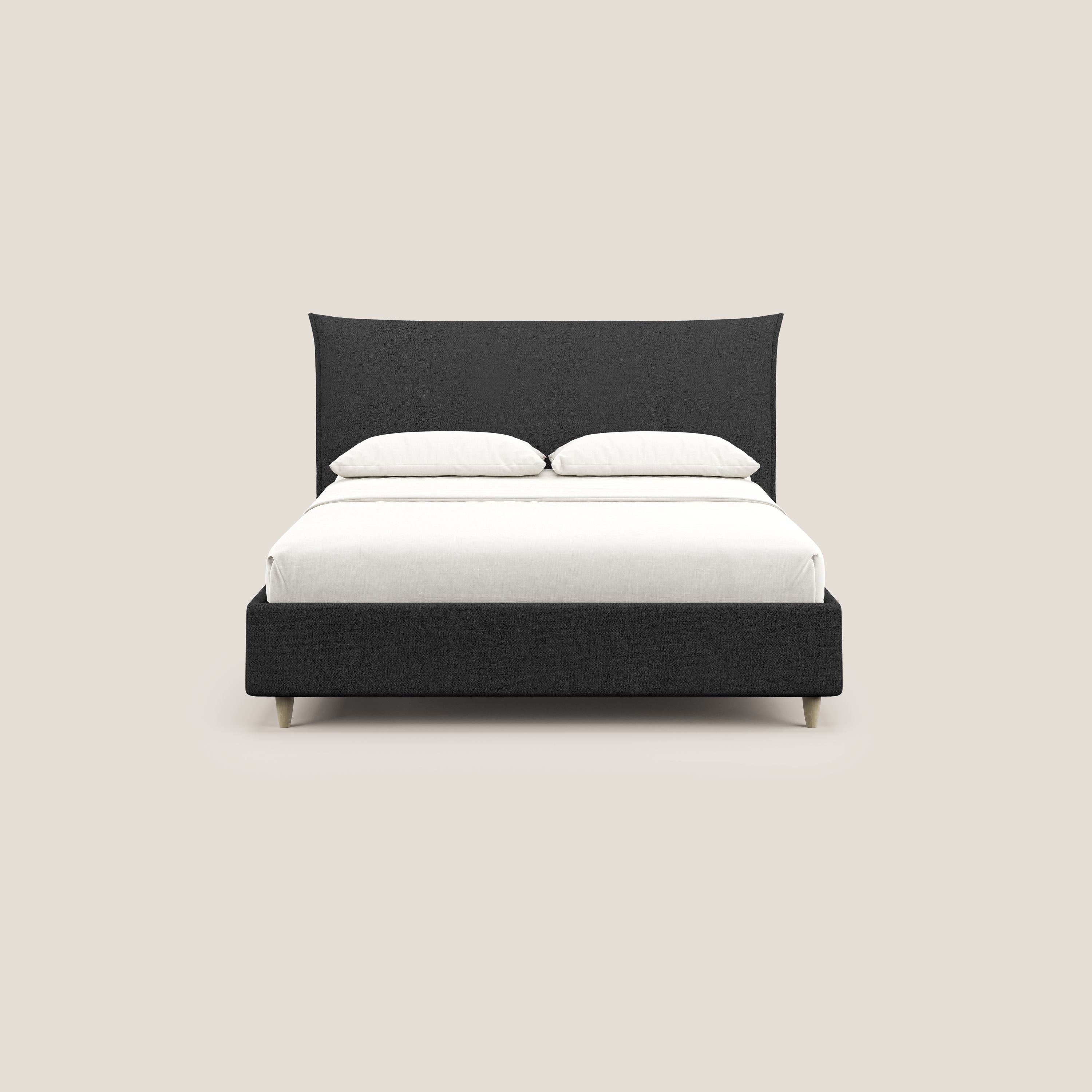 Audrey letto imbottito contenitore e sfoderabile in tessuto fiammato impermeabile T03 antracite - divani.store