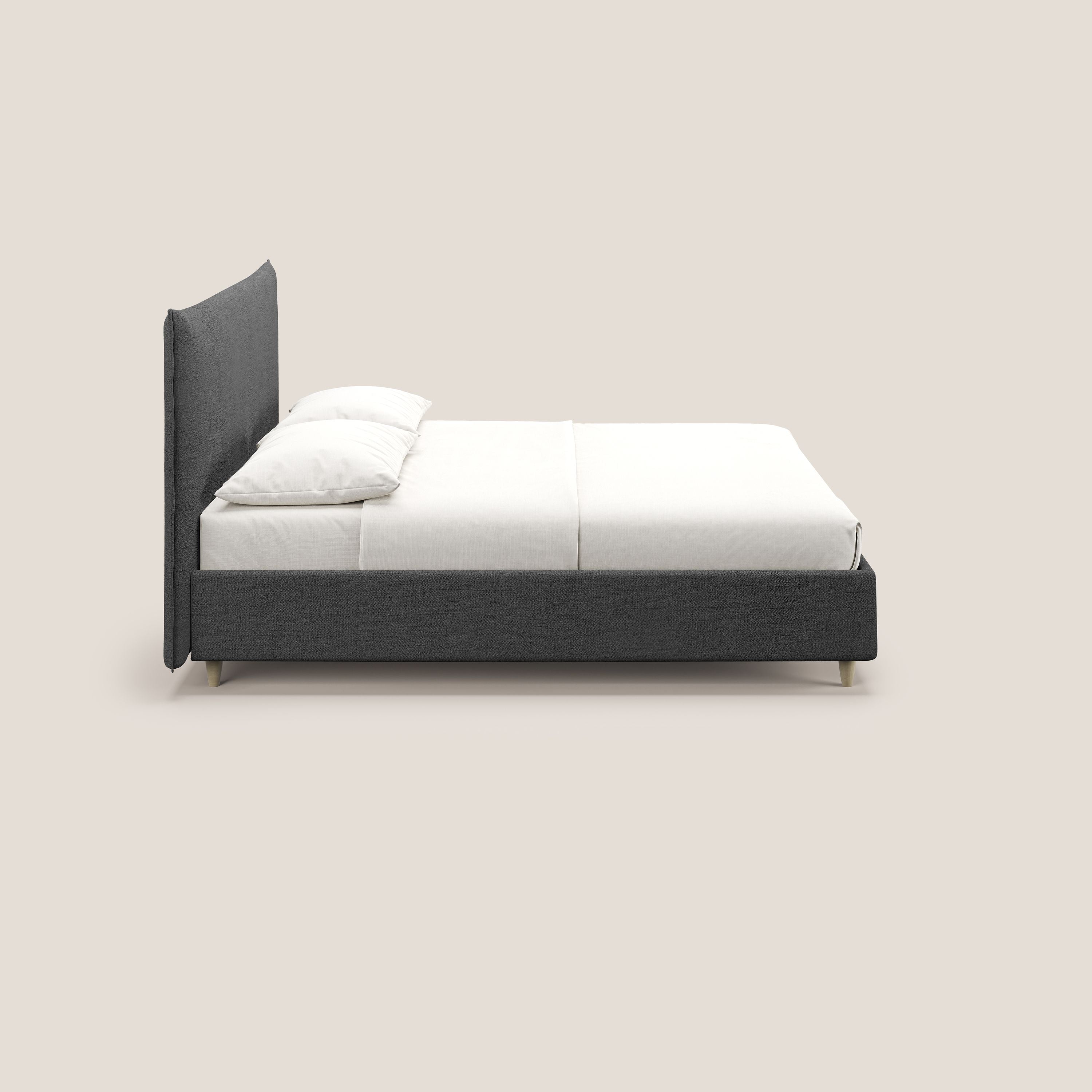 Audrey letto imbottito contenitore e sfoderabile in tessuto fiammato impermeabile T03 grigio - divani.store
