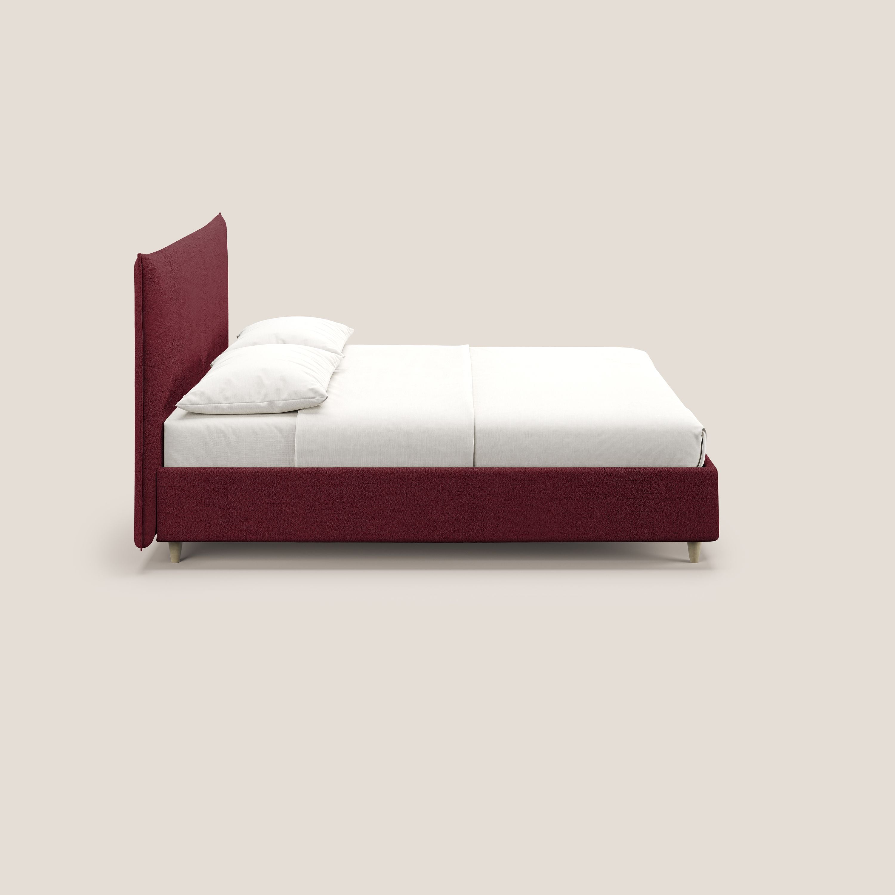 Audrey letto imbottito contenitore e sfoderabile in tessuto fiammato impermeabile T03 rosso - divani.store