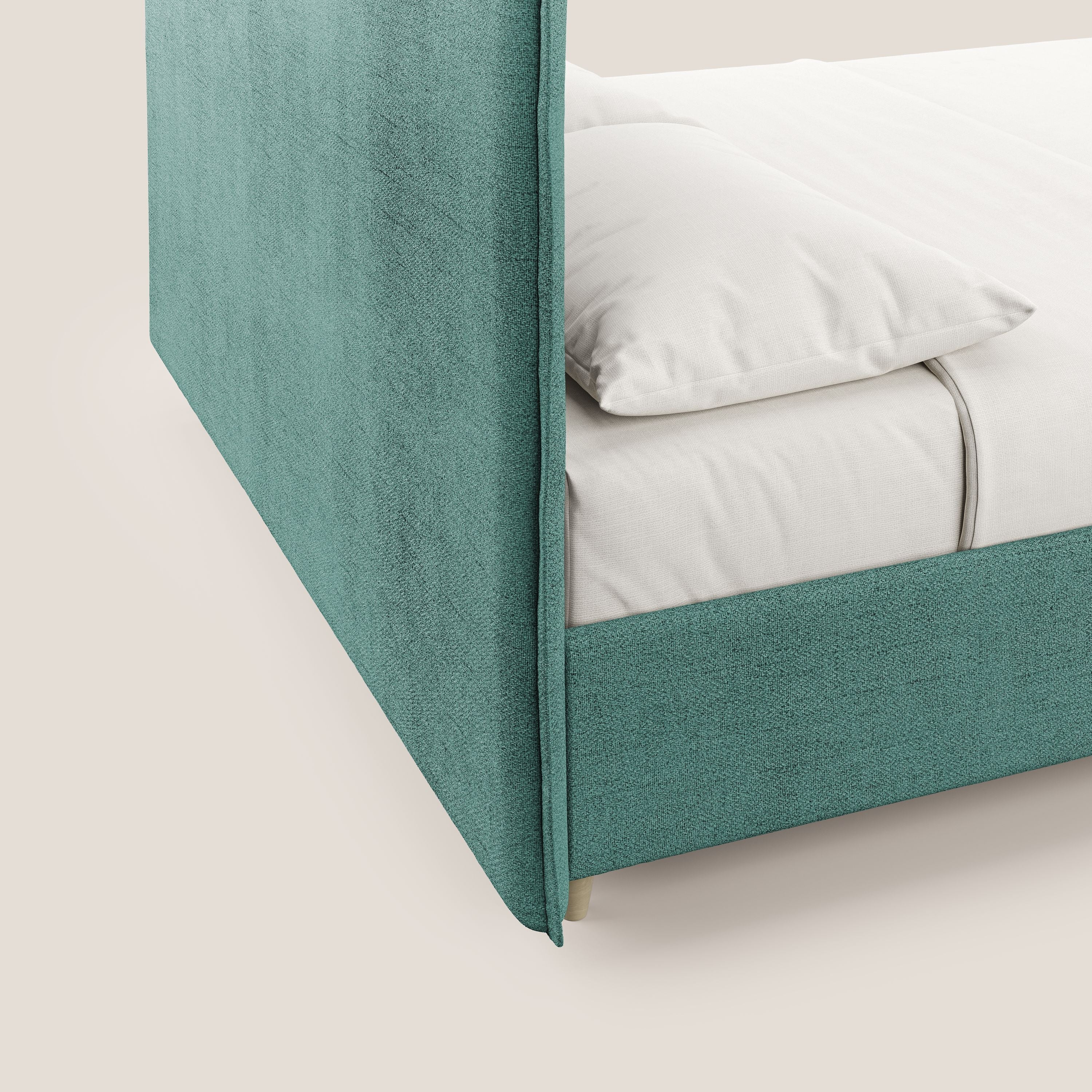 Audrey letto imbottito contenitore e sfoderabile in tessuto fiammato impermeabile T03 verde acqua - divani.store