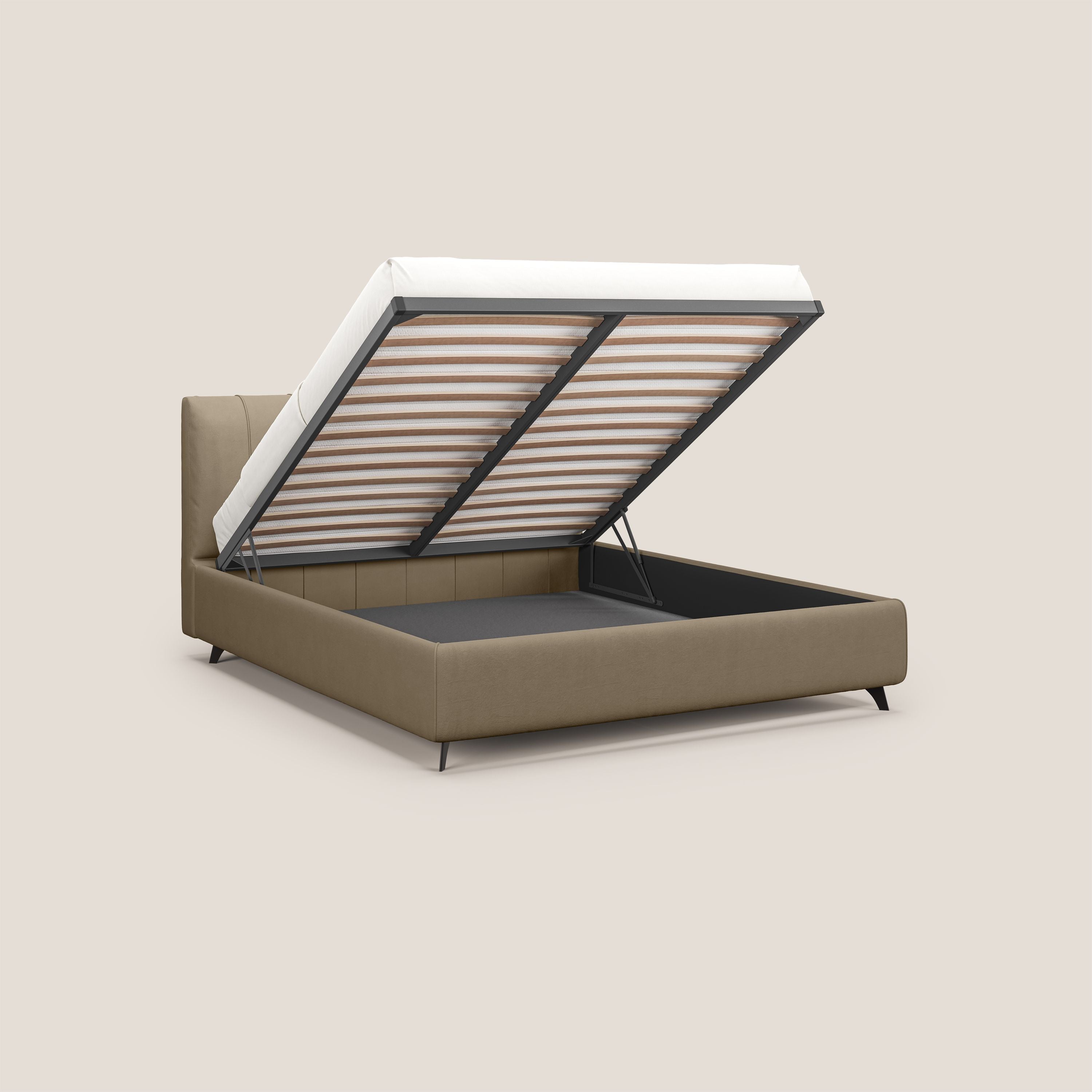 Bogart letto imbottito contenitore completamente sfoderabile in microfibra smacchiabile T11 tortora - divani.store
