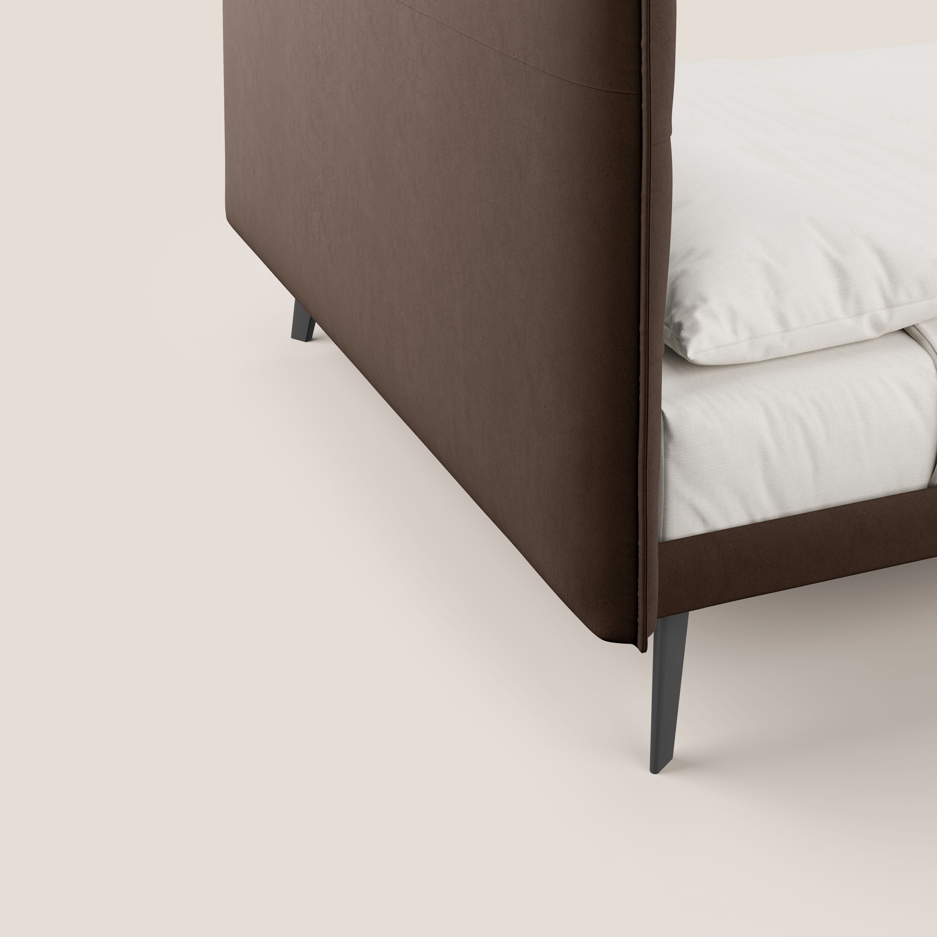 Brigitte letto con testata trapuntata piedi alti in mogano e tessuto impermeabile T09 marrone - divani.store