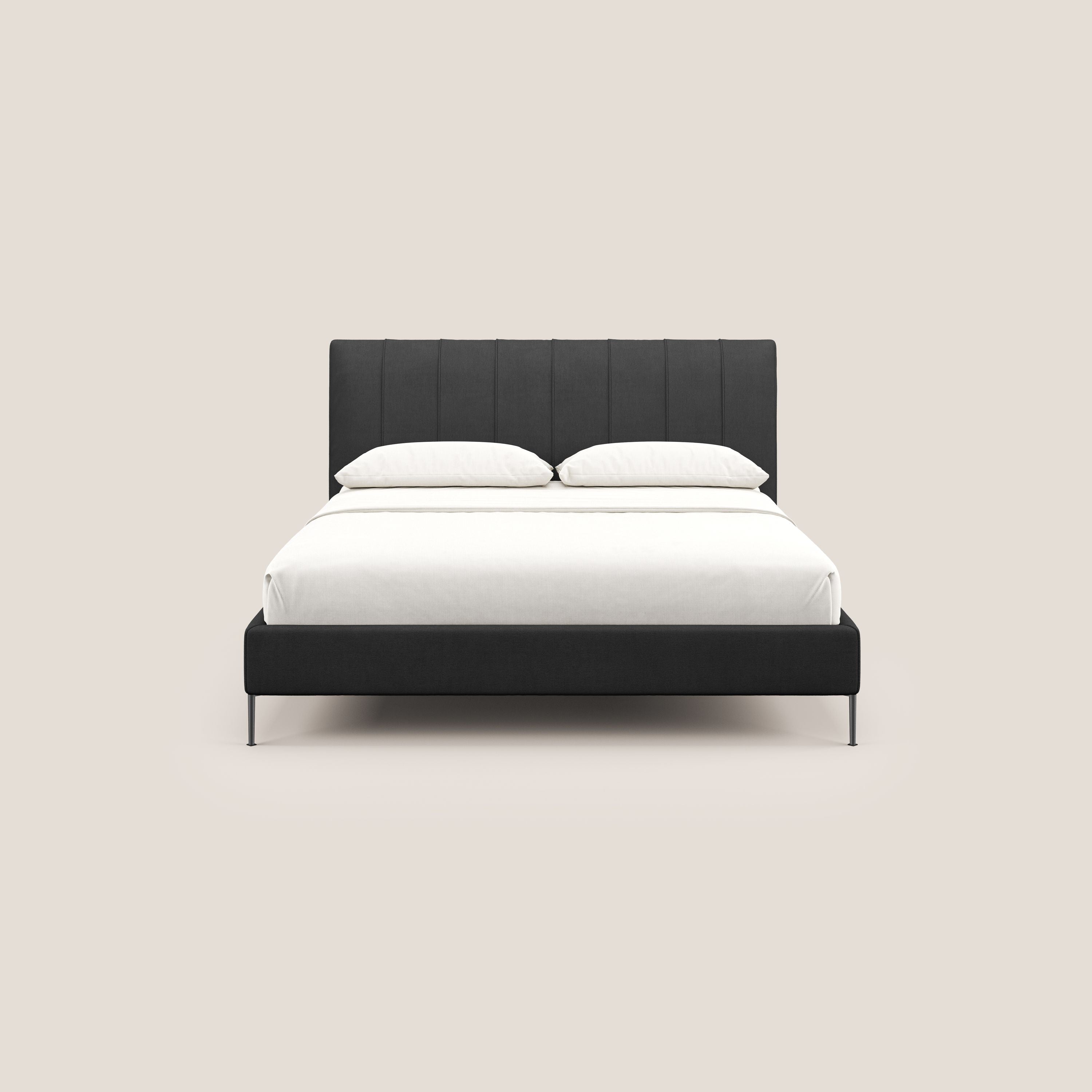 Calliope letto imbottito piedini alti completamente sfoderabile in tessuto smacchiabile T17 antracite - divani.store