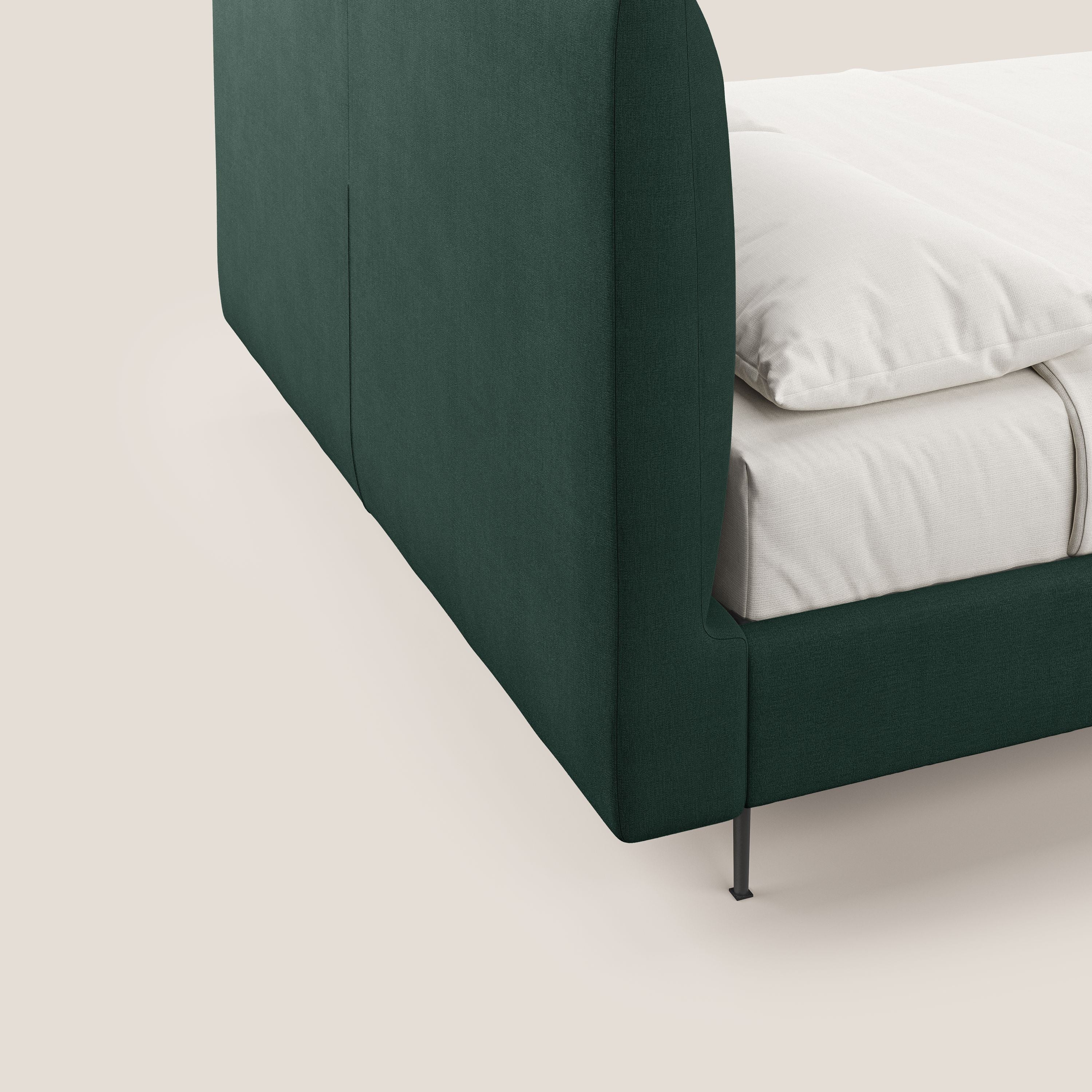 Calliope letto imbottito piedini alti completamente sfoderabile in tessuto smacchiabile T17 verde - divani.store