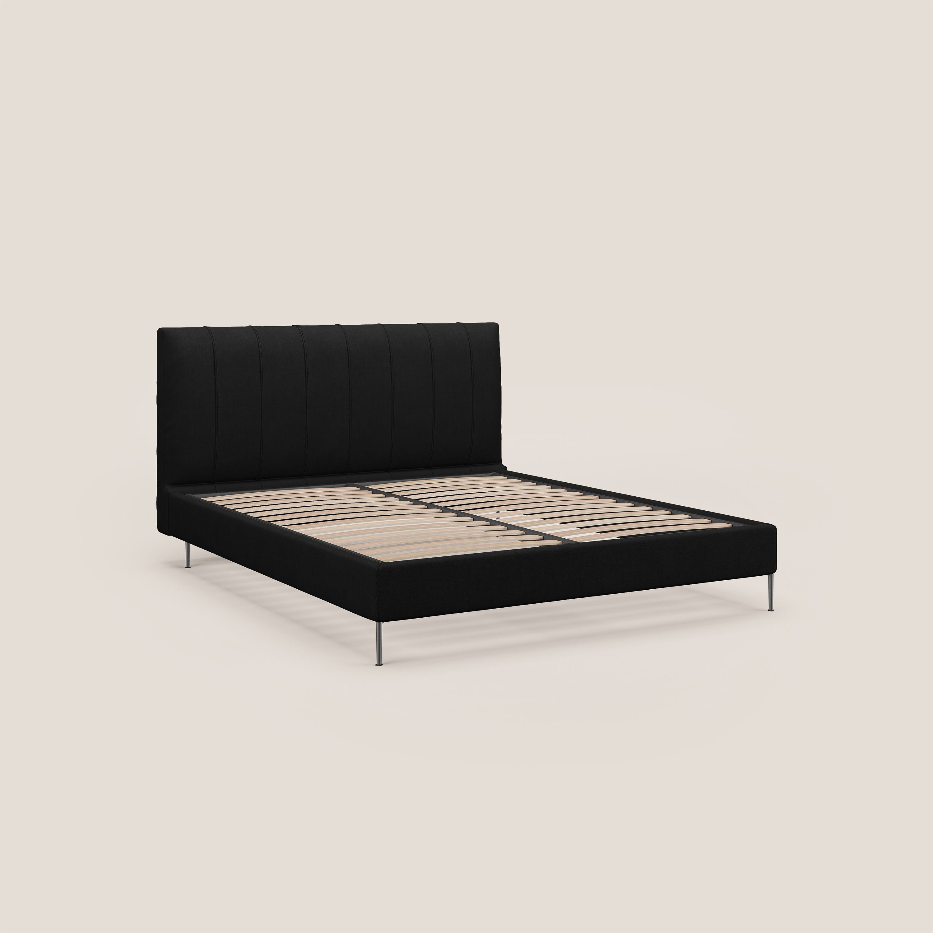 Calliope letto imbottito piedini alti completamente sfoderabile in tessuto smacchiabile T17 nero - divani.store
