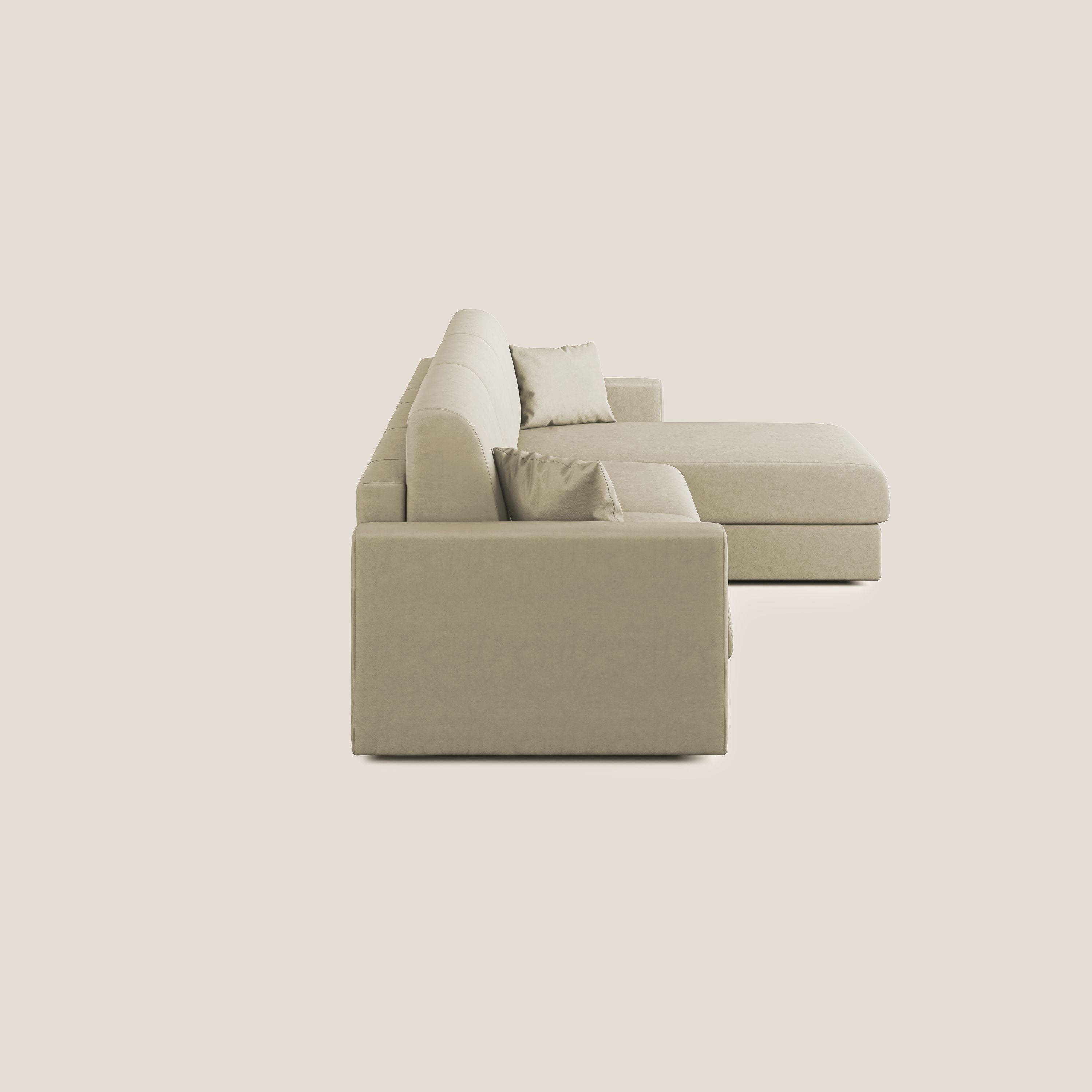 Chris Divano letto angolare con penisola in microfibra smacchiabile T11 panna - divani.store