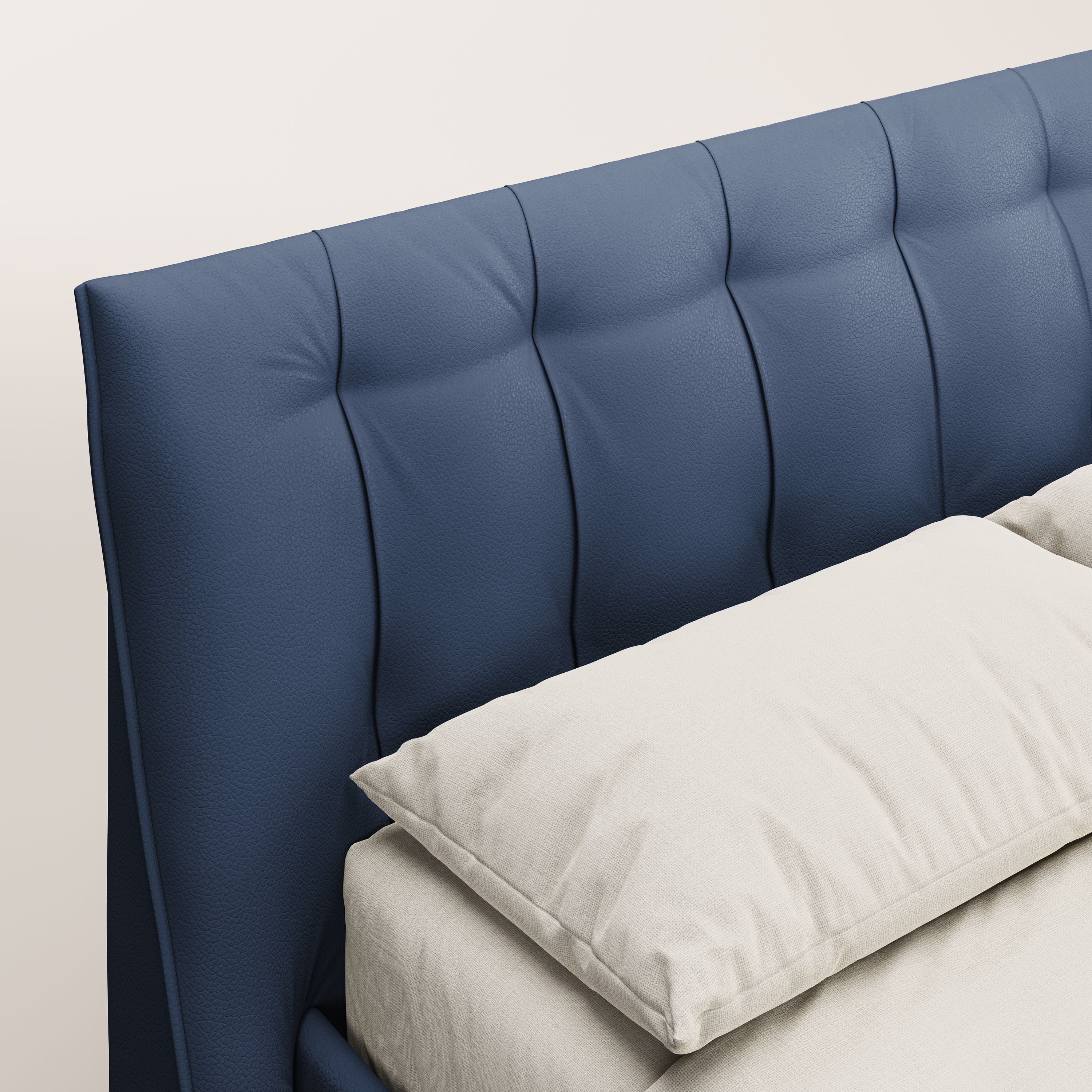 Clizia letto imbottito di design con vano contenitore in ecopelle impermeabile T04 blu - divani.store