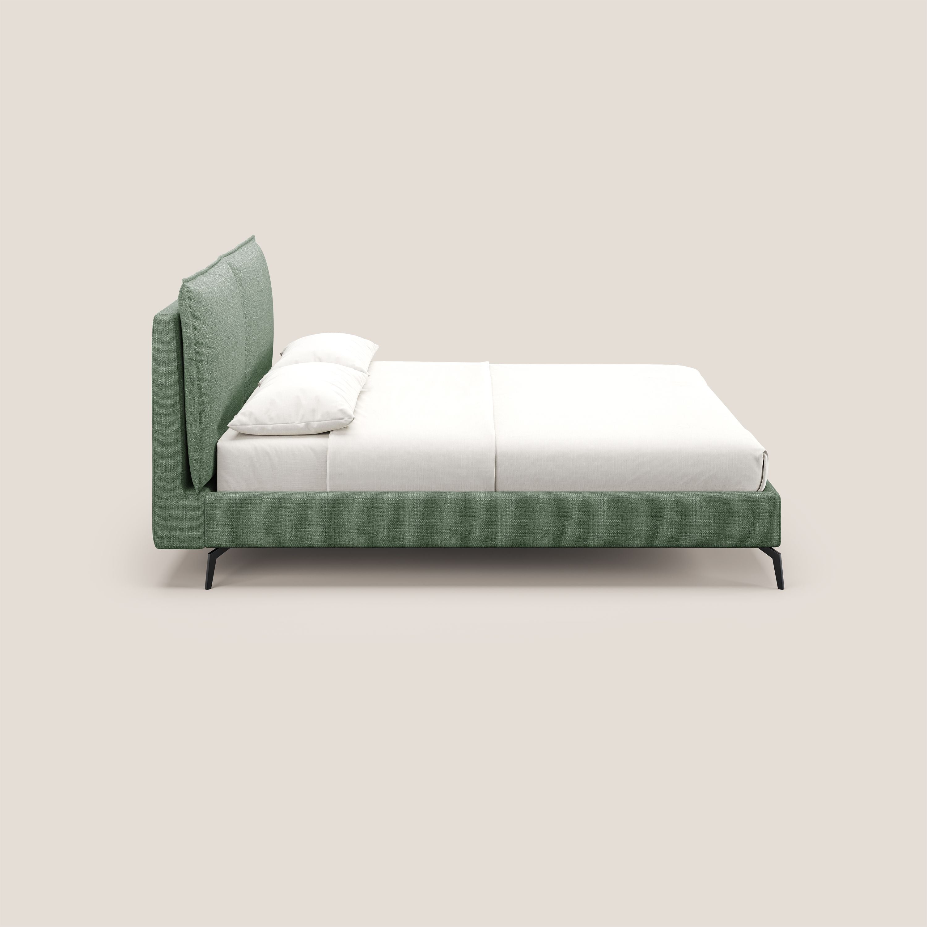 Cloe letto imbottito con piedi in metallo sfoderabile in tessuto fiammato impermeabile T06 verde - divani.store