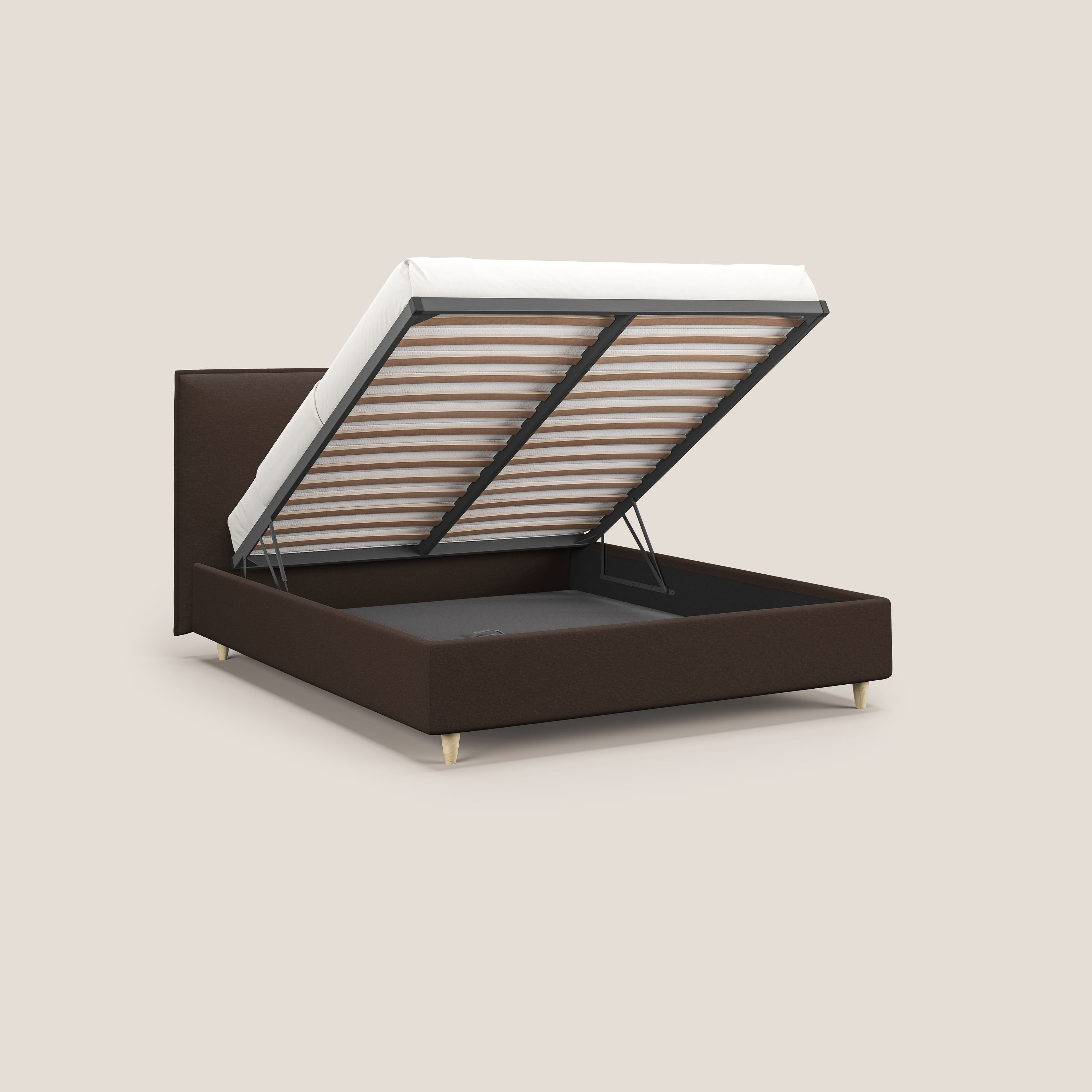Costanza letto contenitore e sfoderabile in tessuto misto cotone impermeabile T13 marrone - divani.store