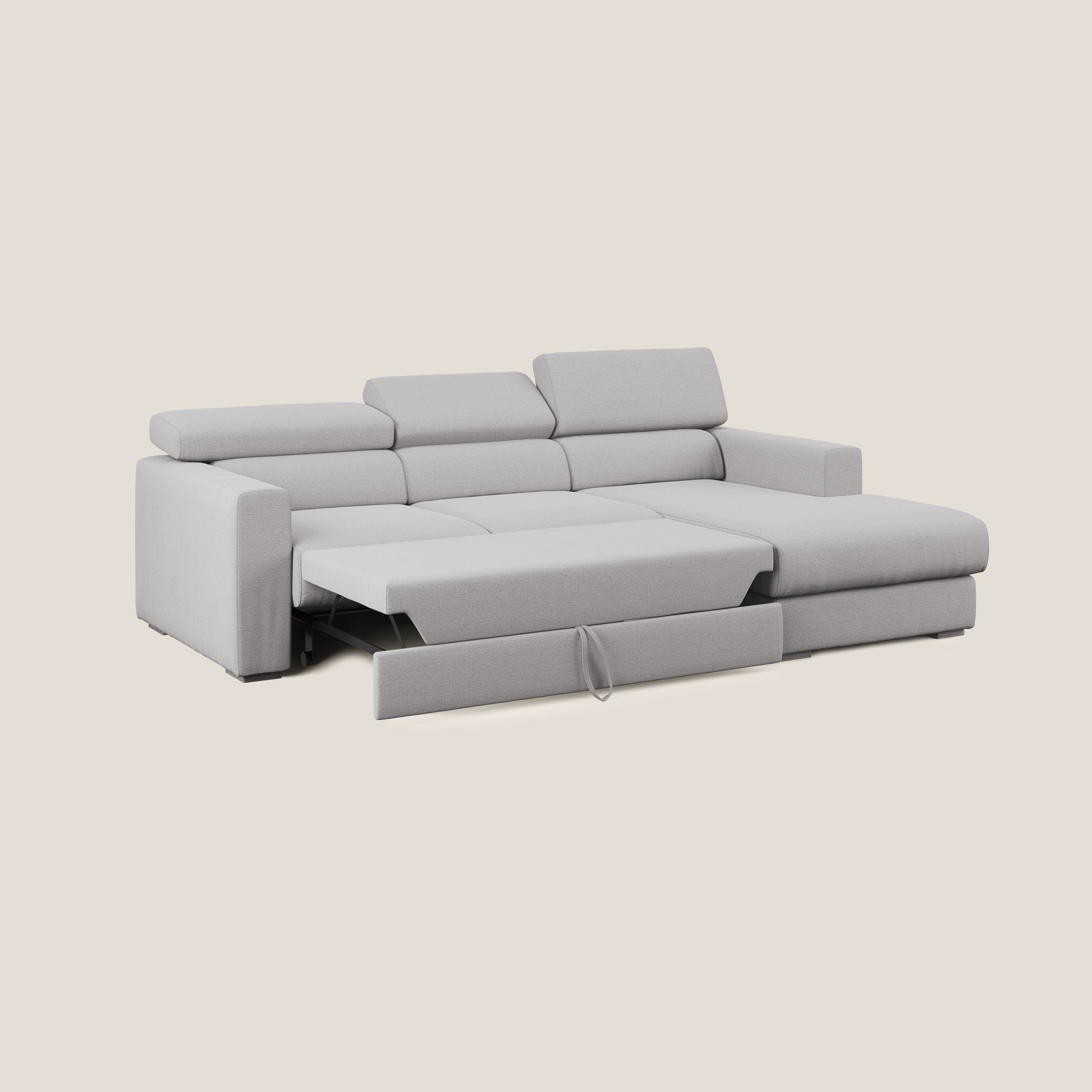 Dylan divano angolare con estraibile a cassettone in tessuto fiammato simil cotone impermeabile T19 grigio - divani.store