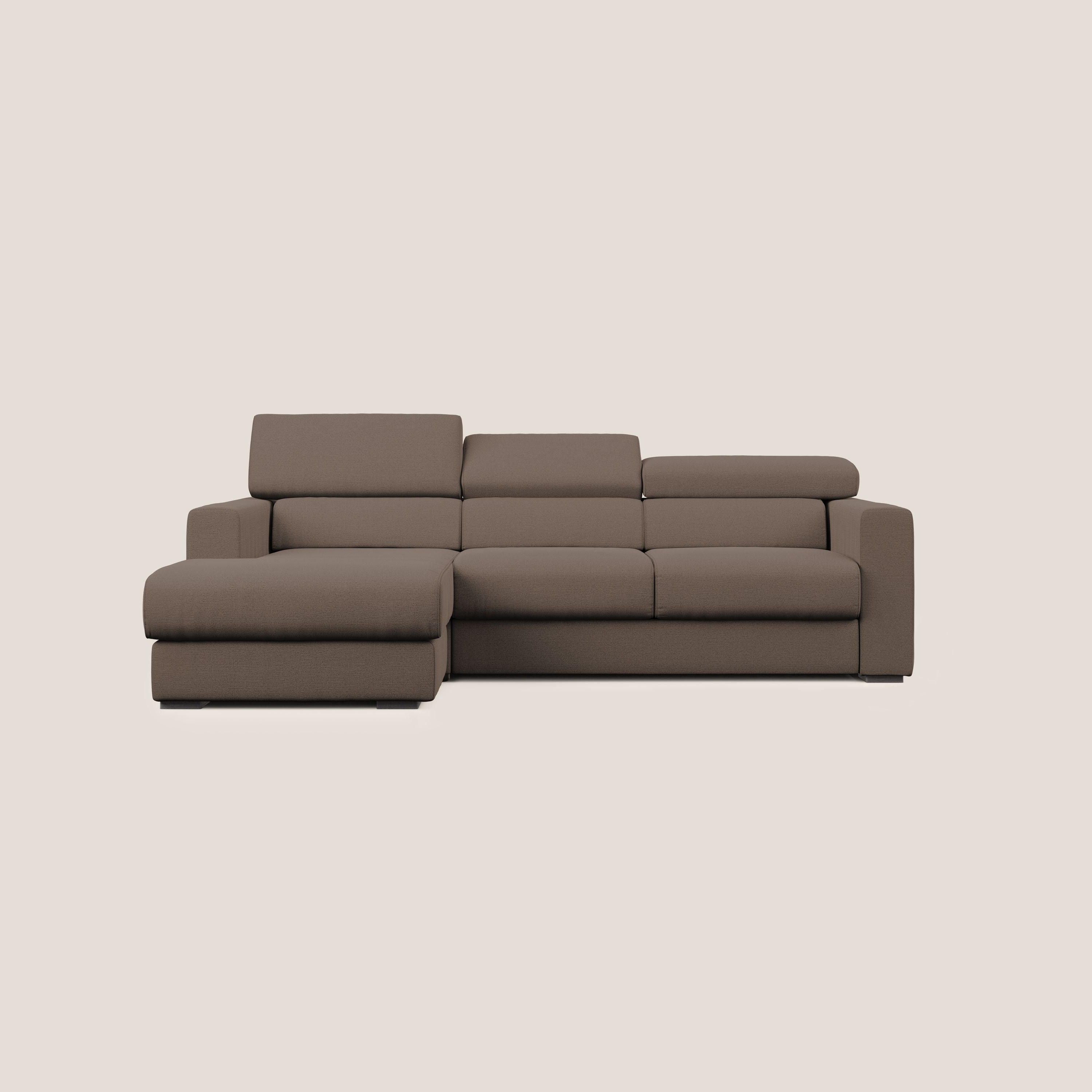 Dylan divano angolare con estraibile a cassettone in tessuto fiammato simil cotone impermeabile T19 marrone - divani.store