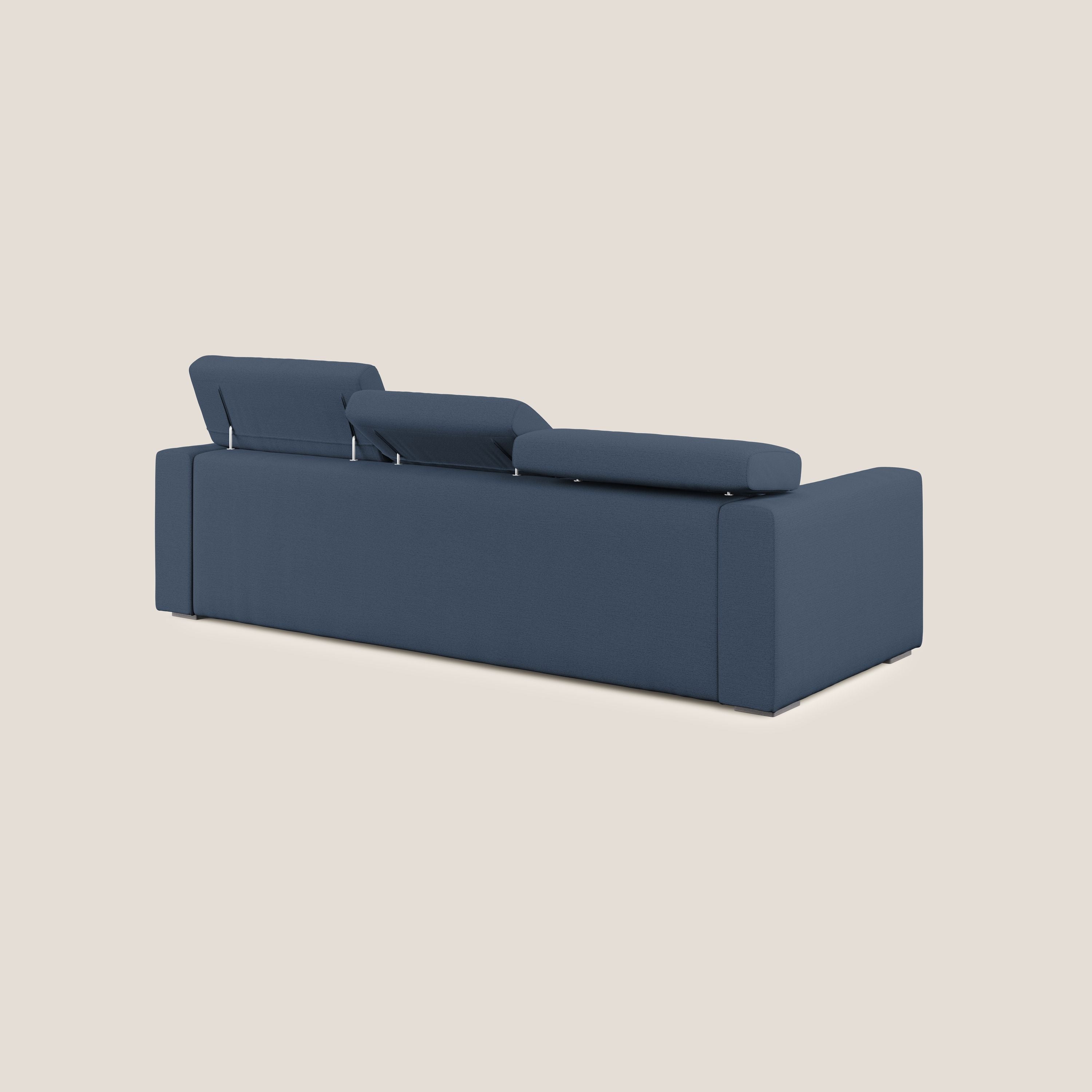Dylan divano angolare con estraibile a cassettone in tessuto fiammato simil cotone impermeabile T19 blu - divani.store