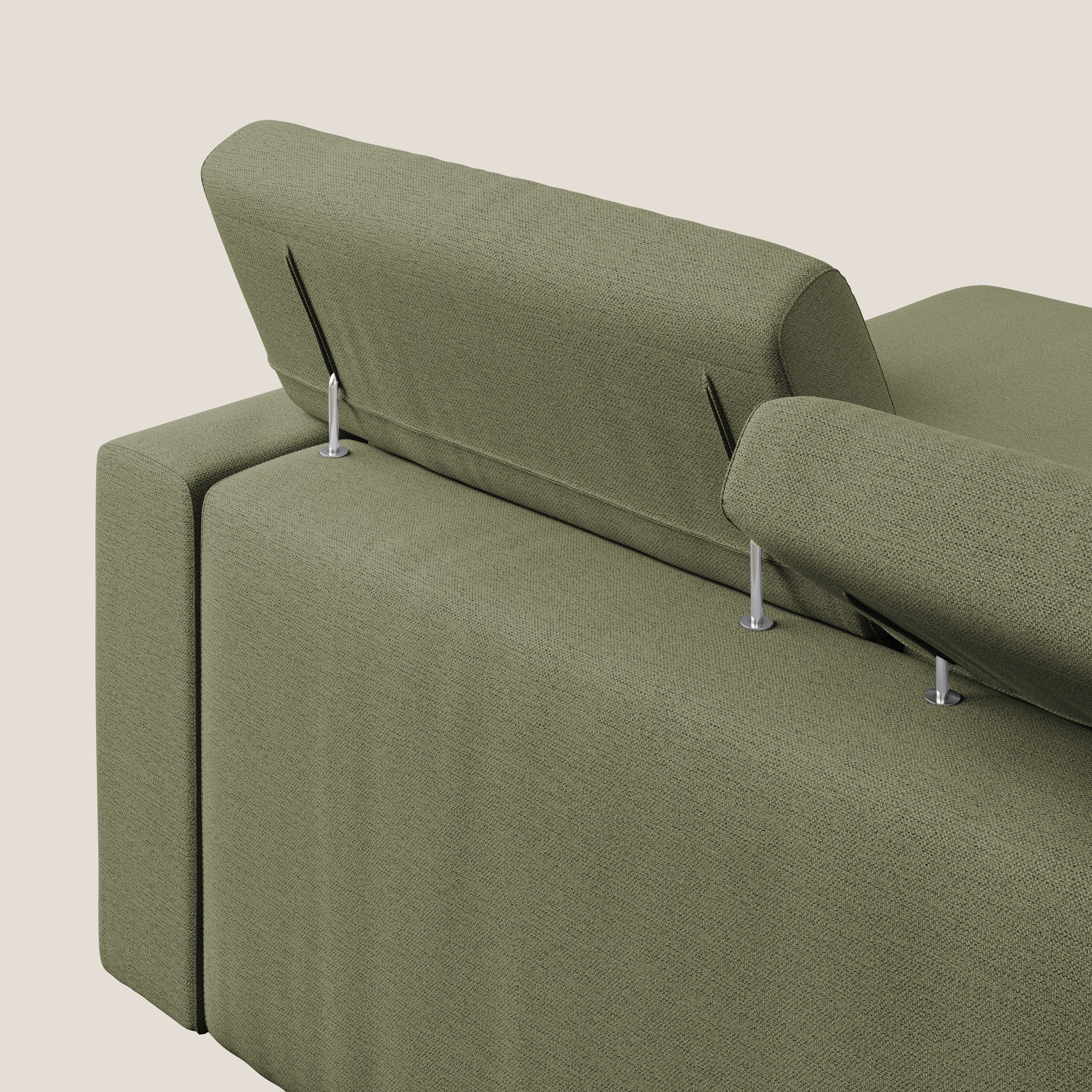 Dylan divano angolare con estraibile a cassettone in tessuto fiammato simil cotone impermeabile T19 verde - divani.store