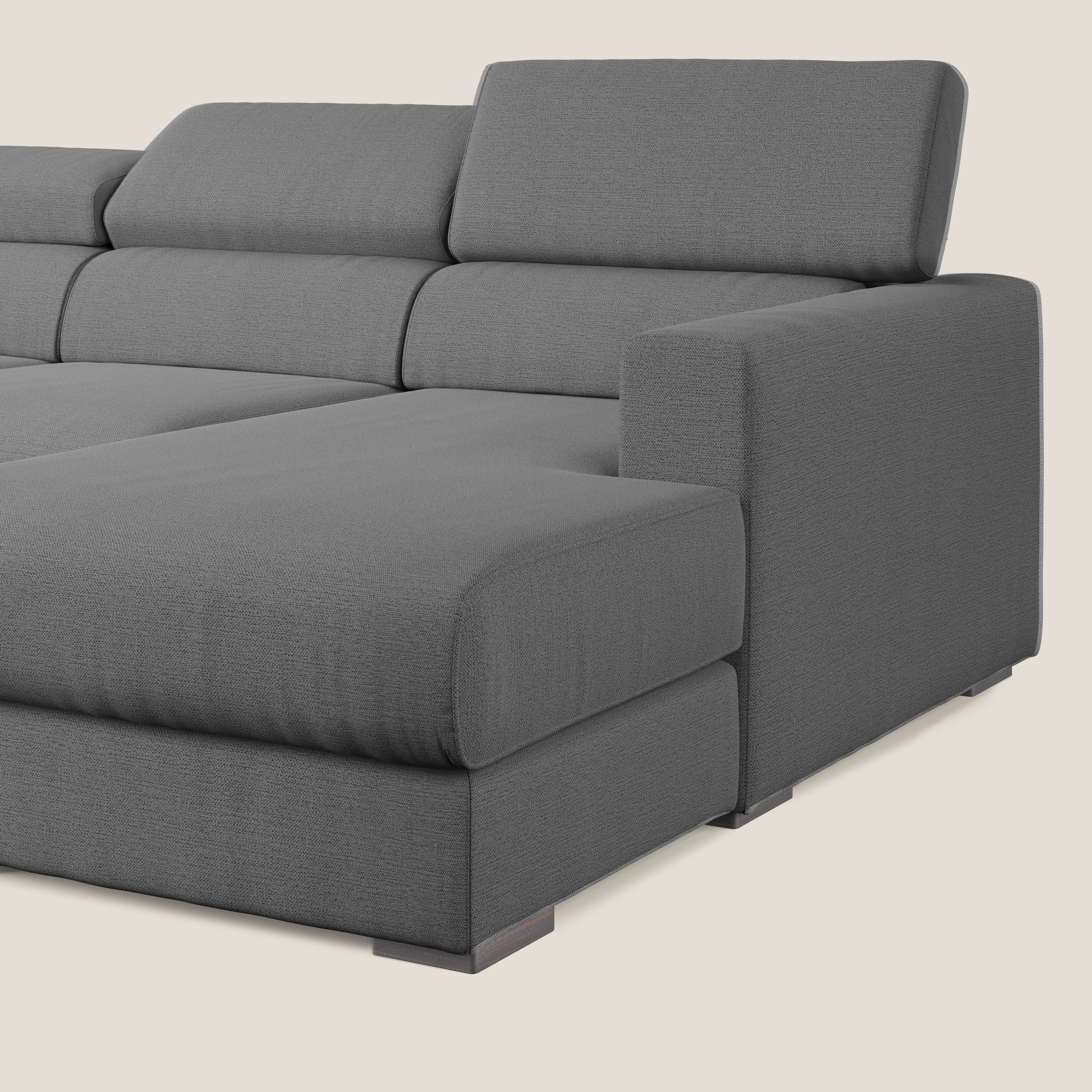 Dylan divano angolare con estraibile a cassettone in tessuto fiammato simil cotone impermeabile T19 antracite - divani.store