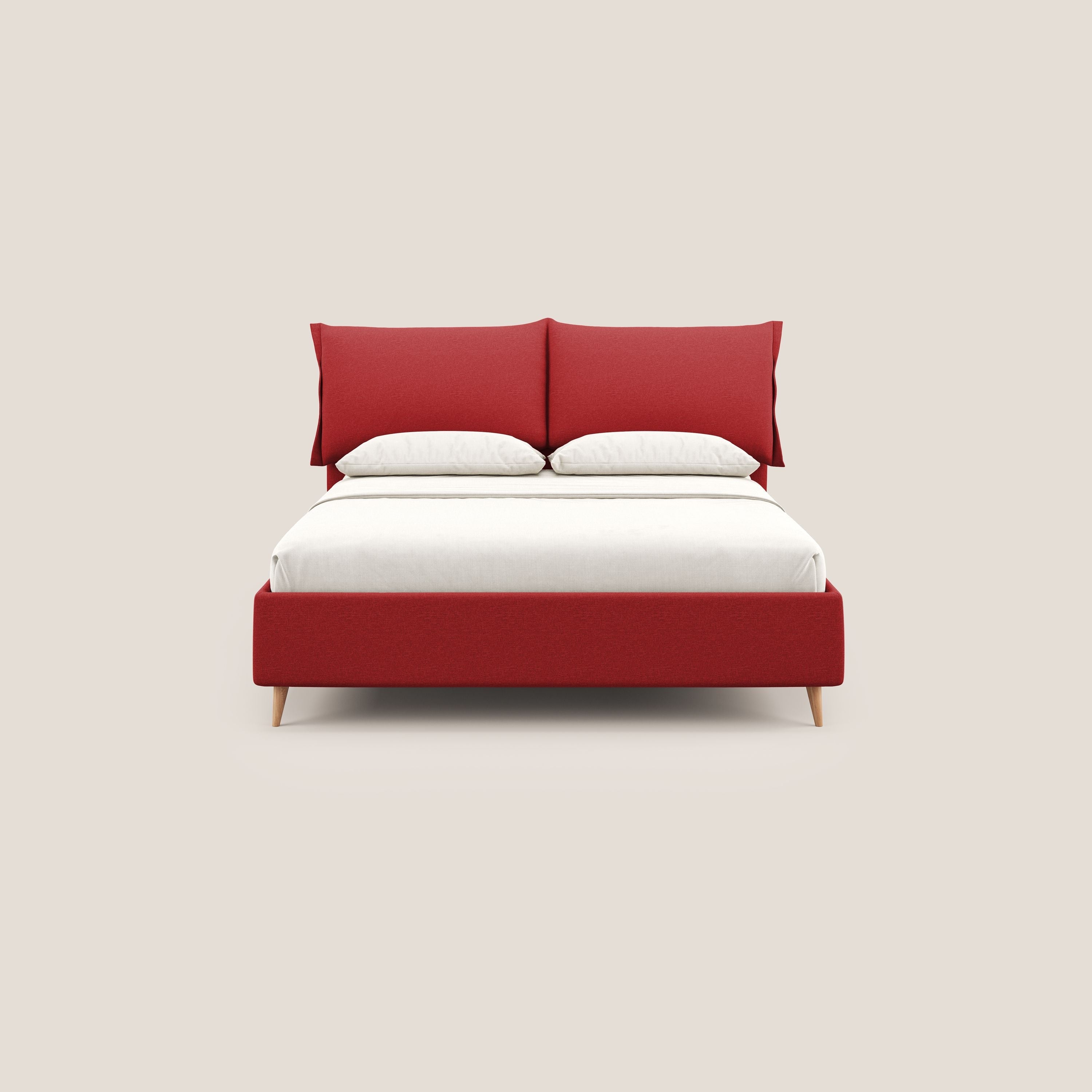 Elettra letto contenitore imbottito e sfoderabile con cuscini testata in tessuto impermeabile T13 rosso - divani.store