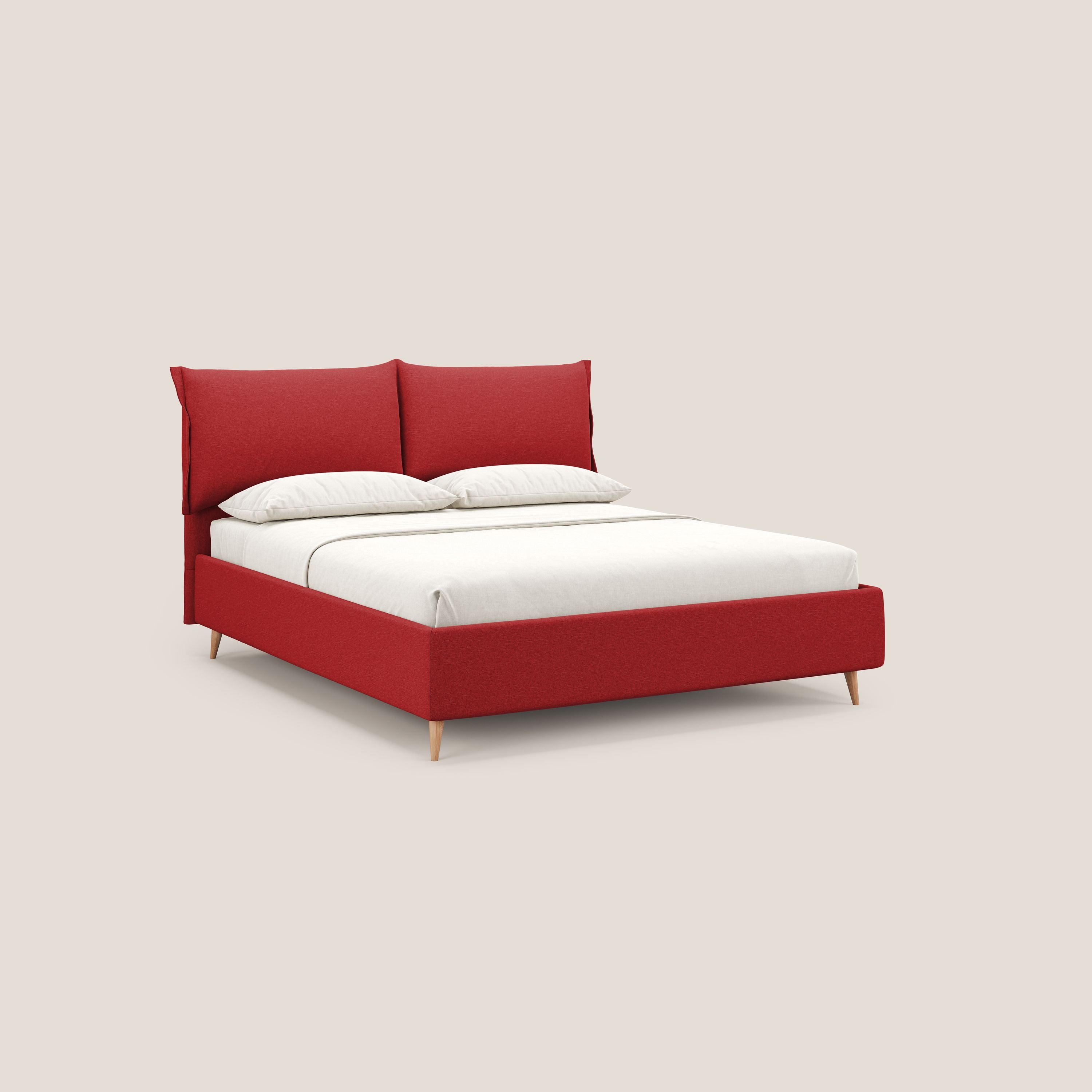 Elettra letto contenitore imbottito e sfoderabile con cuscini testata in tessuto impermeabile T13 rosso - divani.store