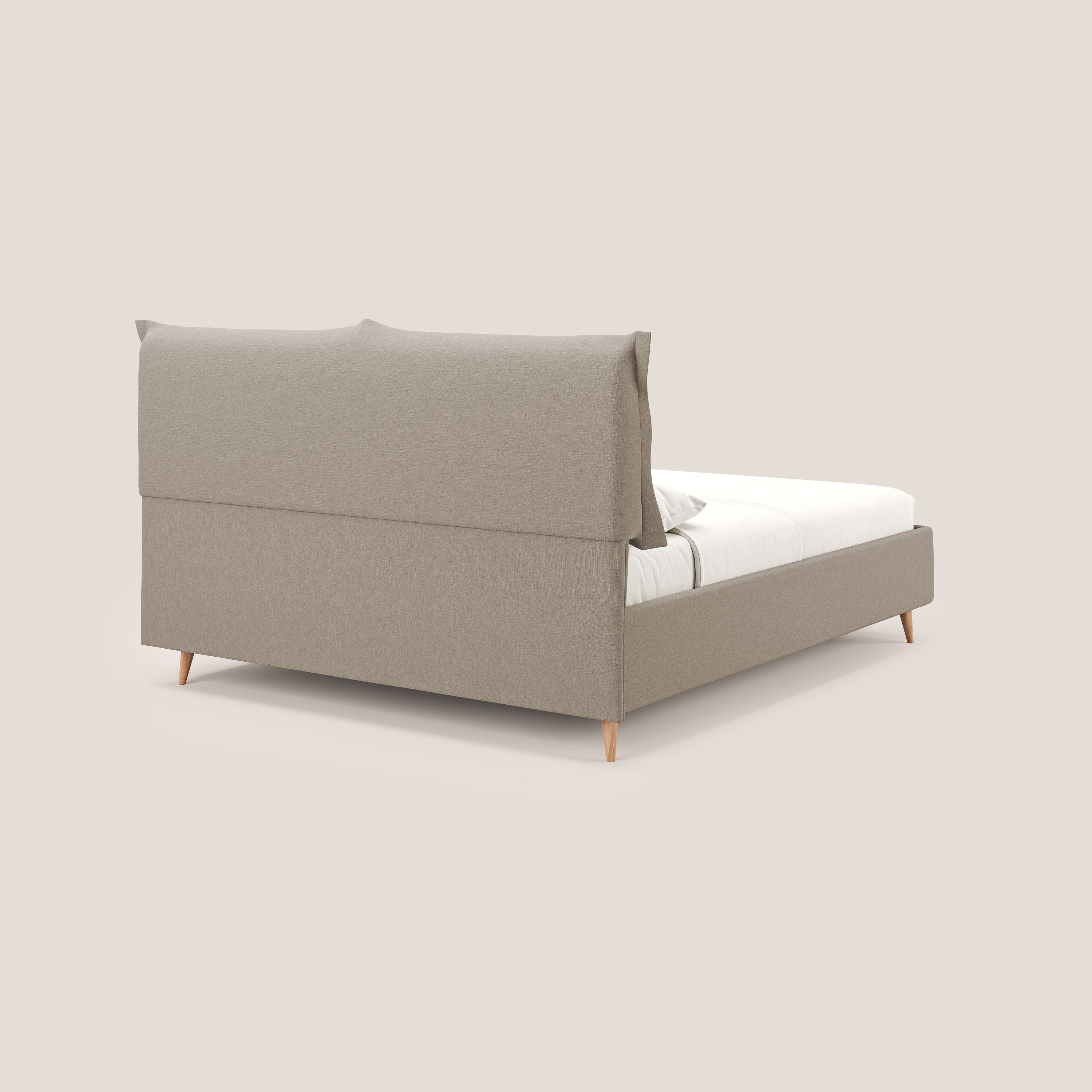 Elettra letto contenitore imbottito e sfoderabile con cuscini testata in tessuto impermeabile T13 beige - divani.store