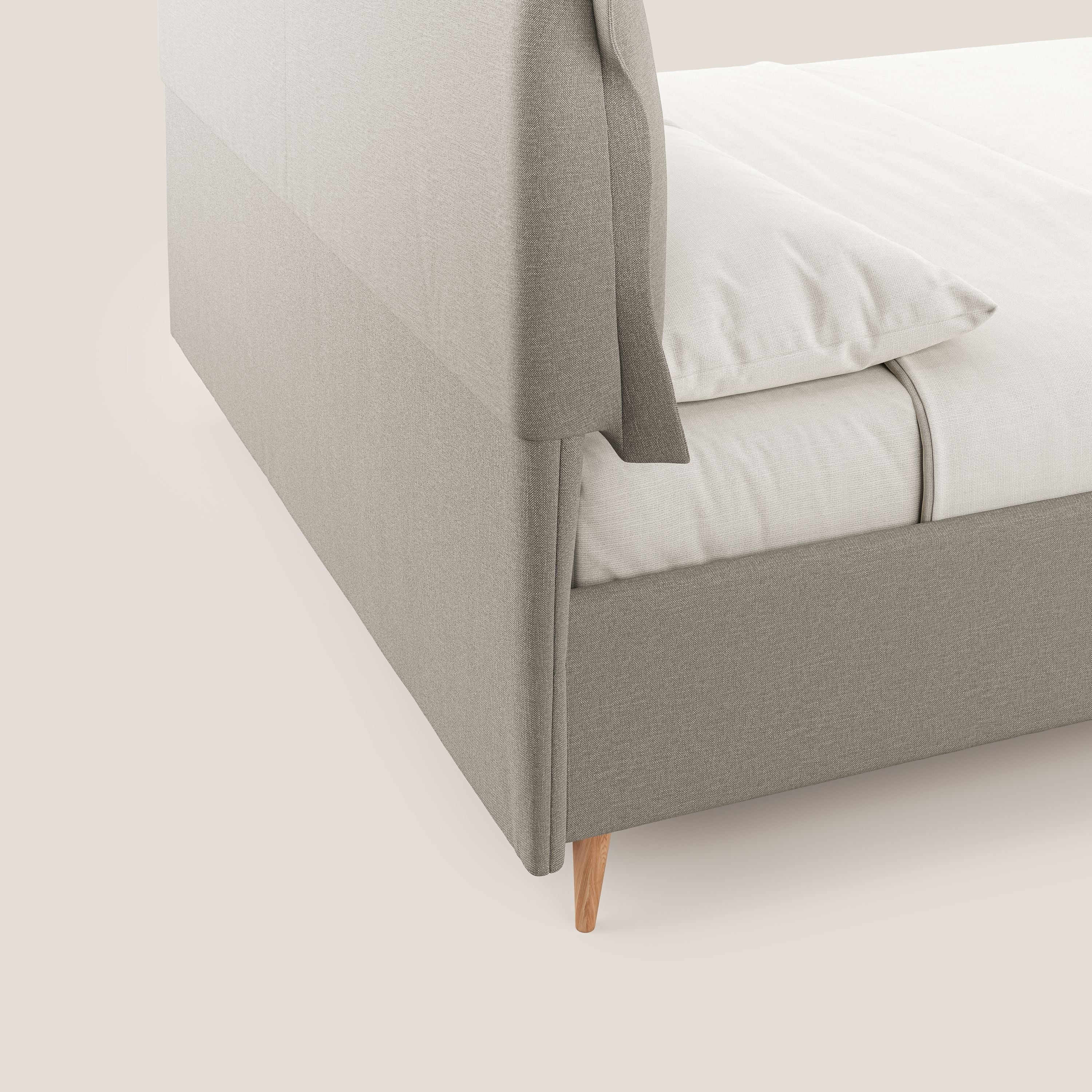 Elettra letto contenitore imbottito e sfoderabile con cuscini testata in tessuto impermeabile T13 panna - divani.store
