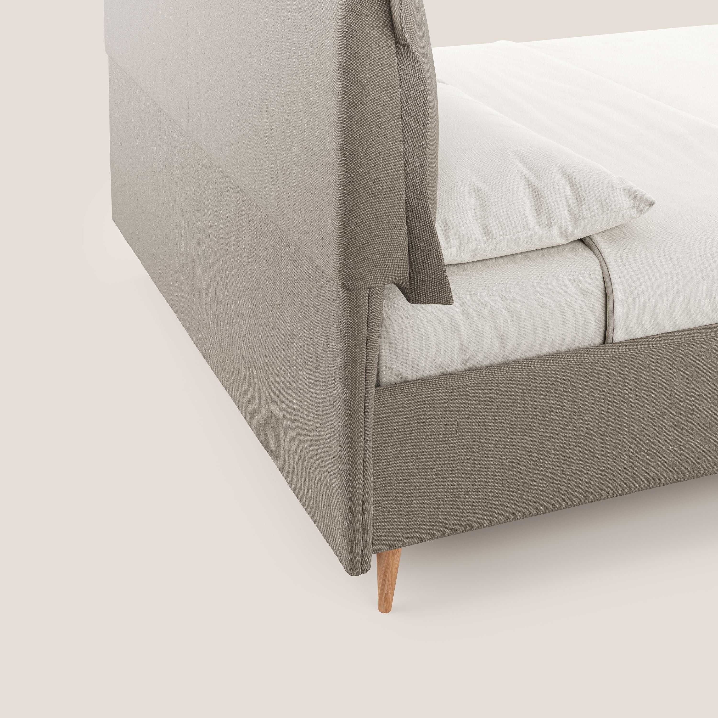 Elettra letto contenitore imbottito e sfoderabile con cuscini testata in tessuto impermeabile T13 beige - divani.store