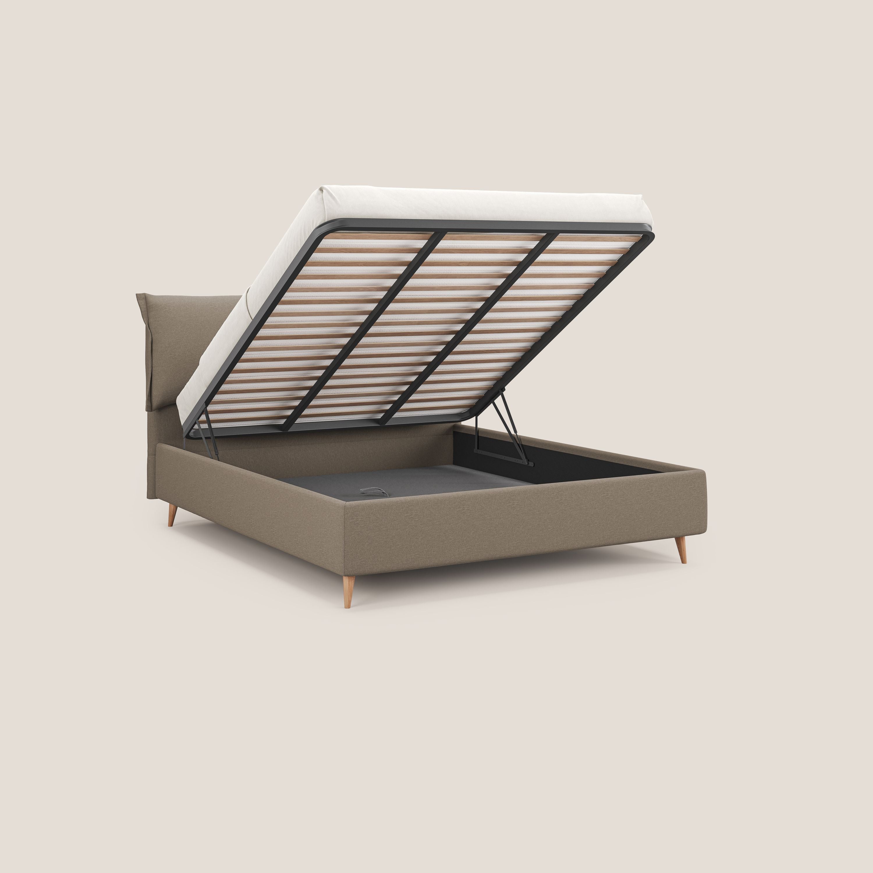 Elettra letto contenitore imbottito e sfoderabile con cuscini testata in tessuto impermeabile T13 beige - divani.store