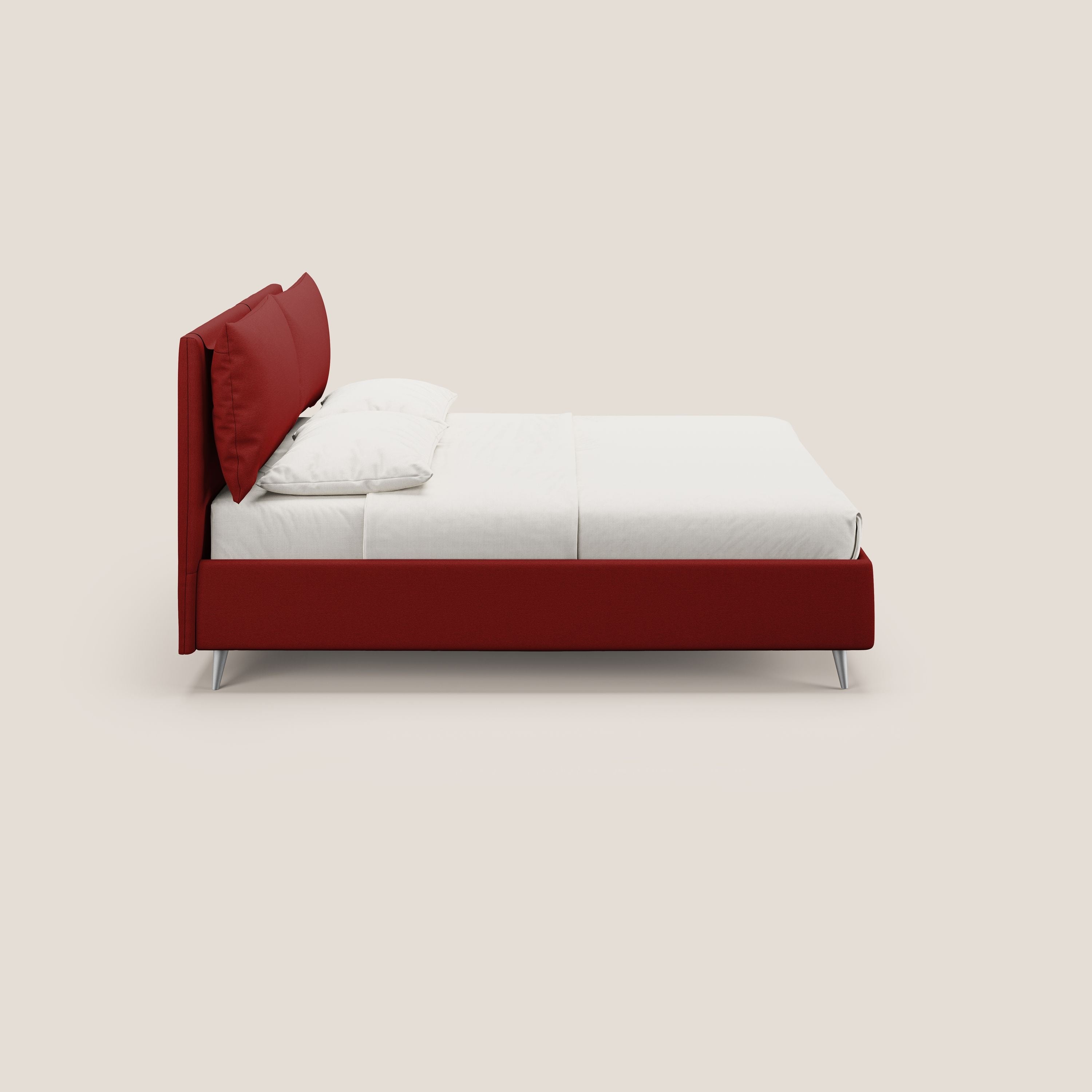 Elsa letto imbottito con vano contenitore in tessuto smacchiabile T05 rosso - divani.store
